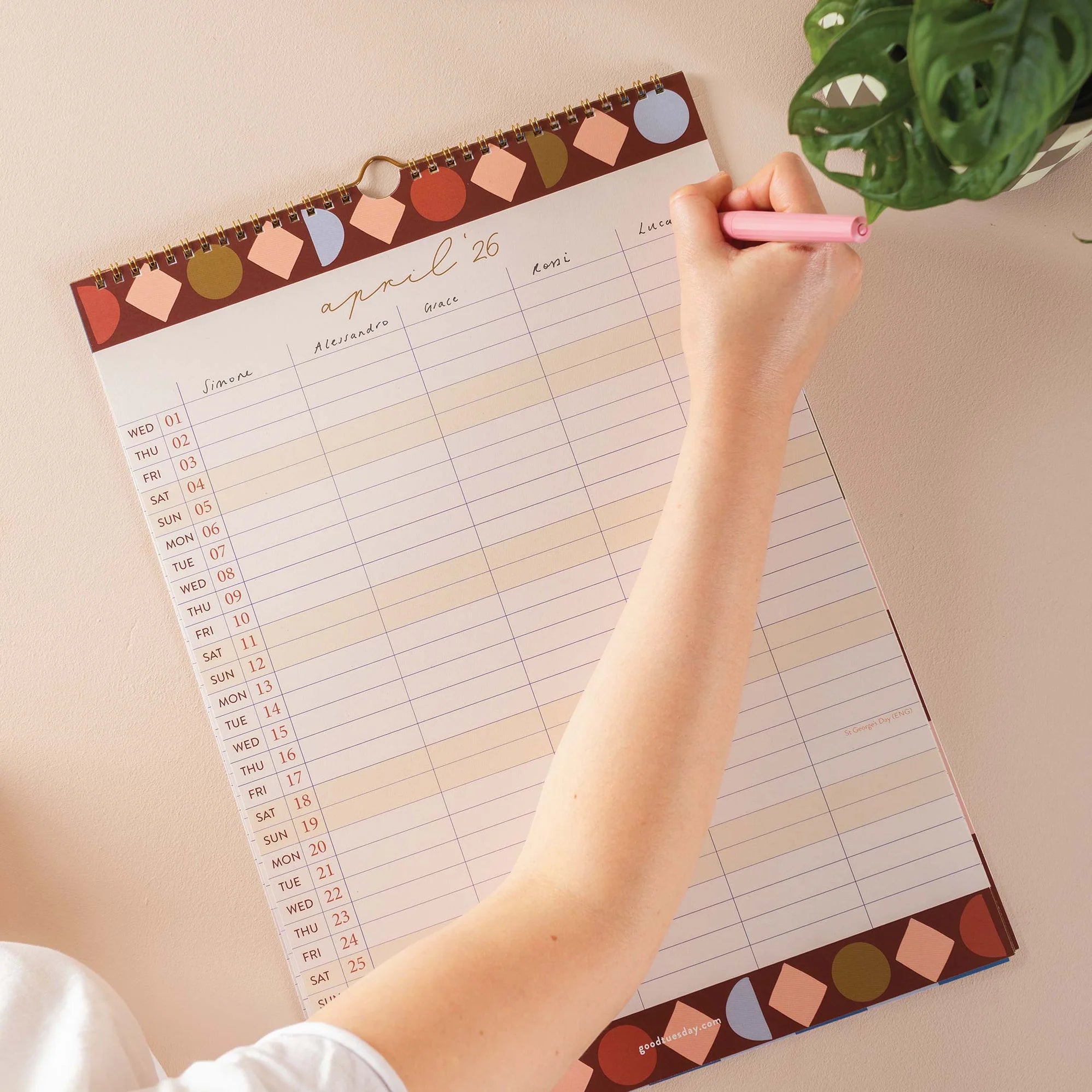 A3 Family Wall Calendar Boho Nouveau 2026