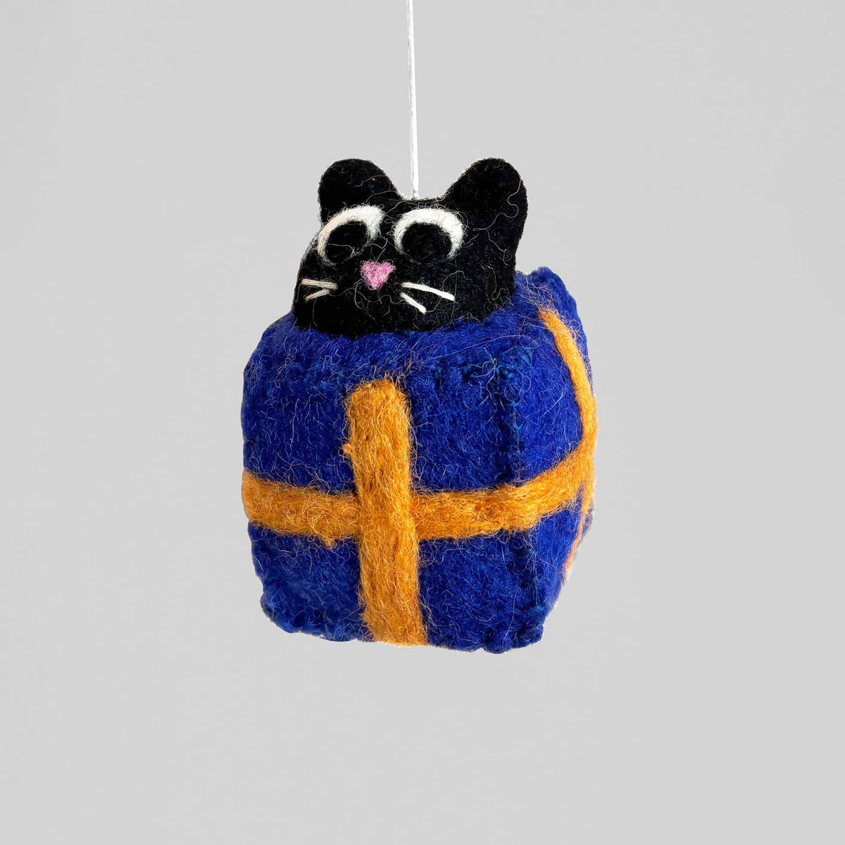 Roland, Cat  in Blue Present Hanging Felt Ornament