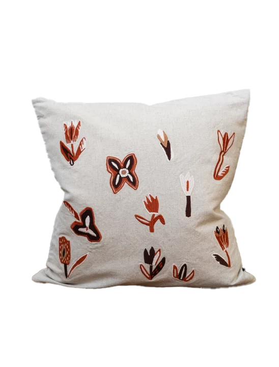 Red Tulip Embroidered Cushion