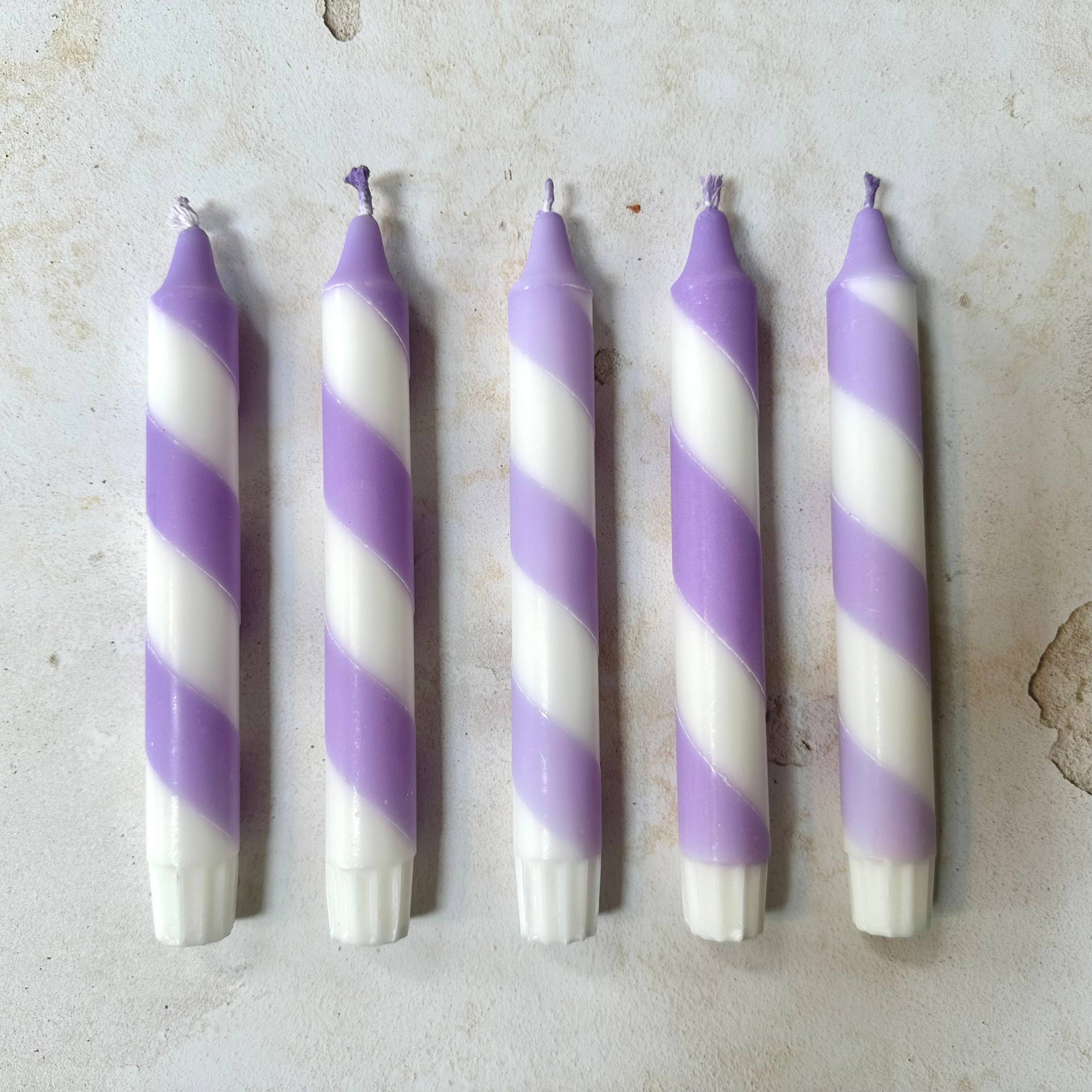Lilac white candy spiral twist Hand Dipped Candle