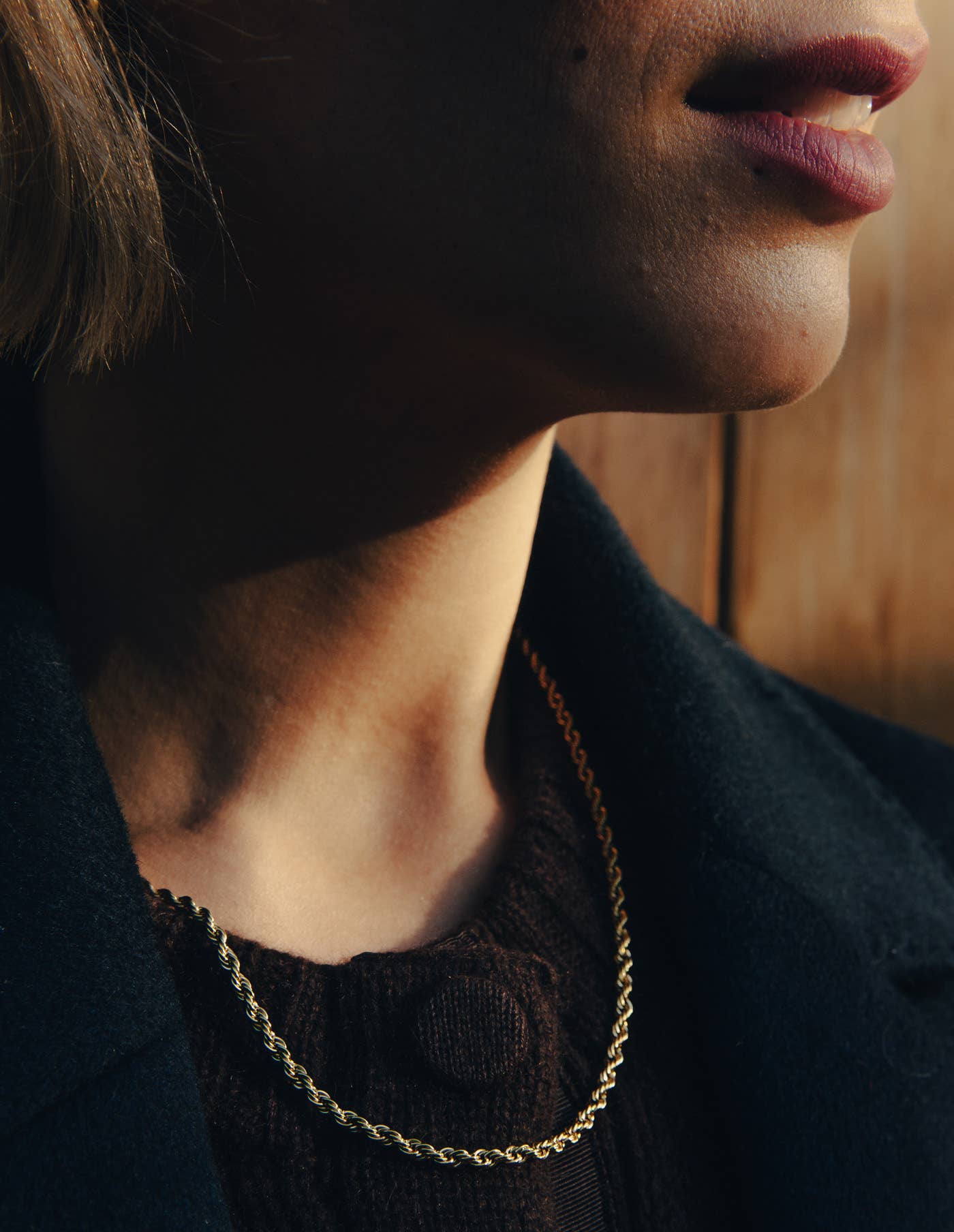 Gold Rope Twist Chain Necklace, Waterproof