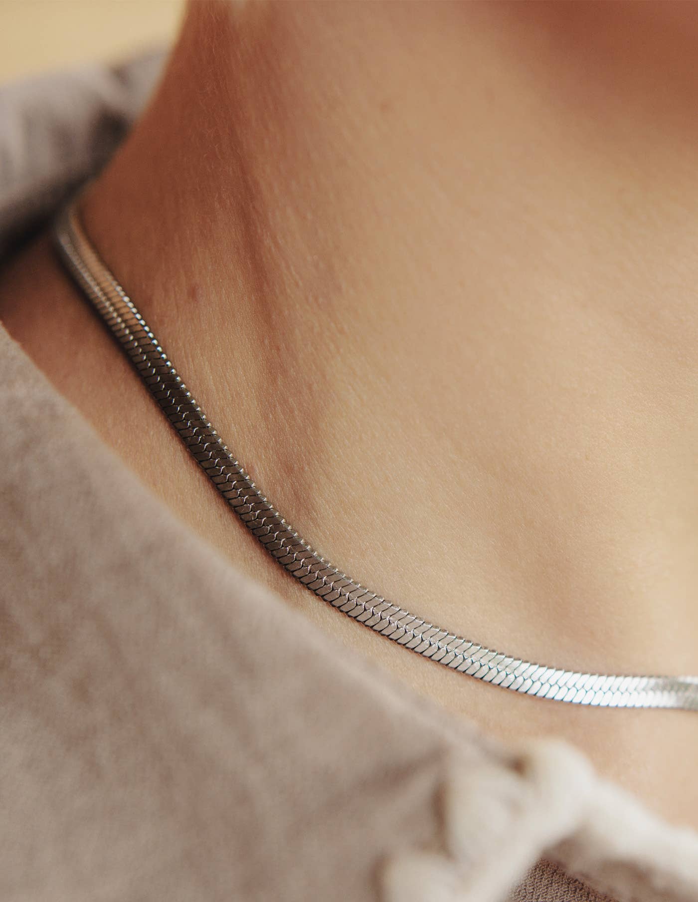 Silver Snake Chain Choker Necklace, Waterproof