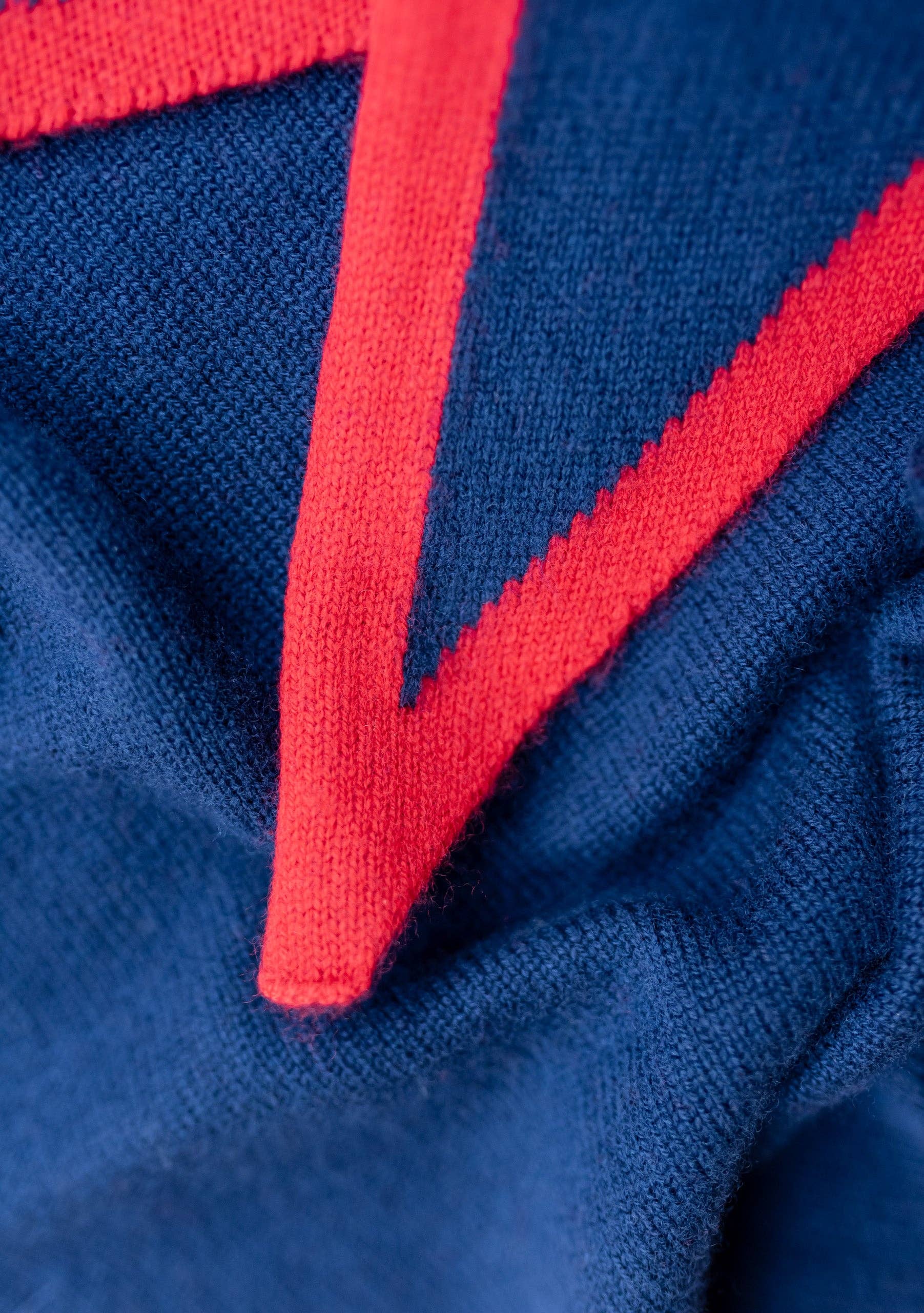 Merino Triangle Scarf in Navy & Red