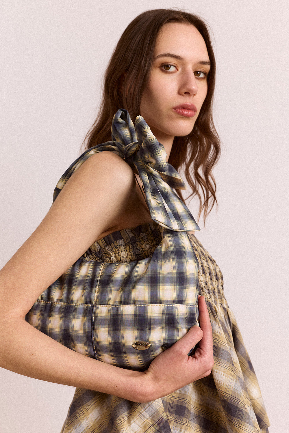 Roo Check Tie Bag - Cardamon