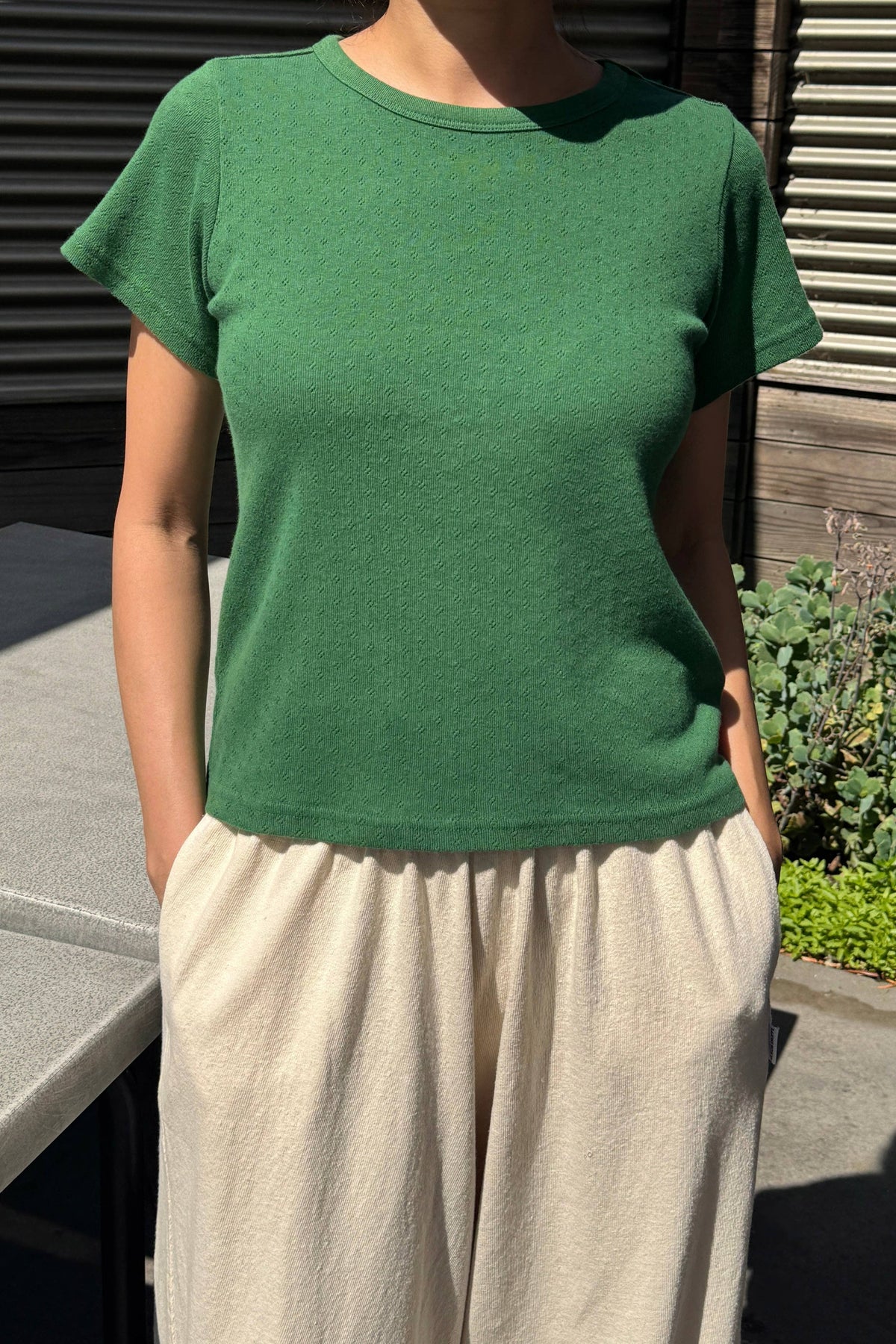 Pointelle Babe Tee - Moss Green