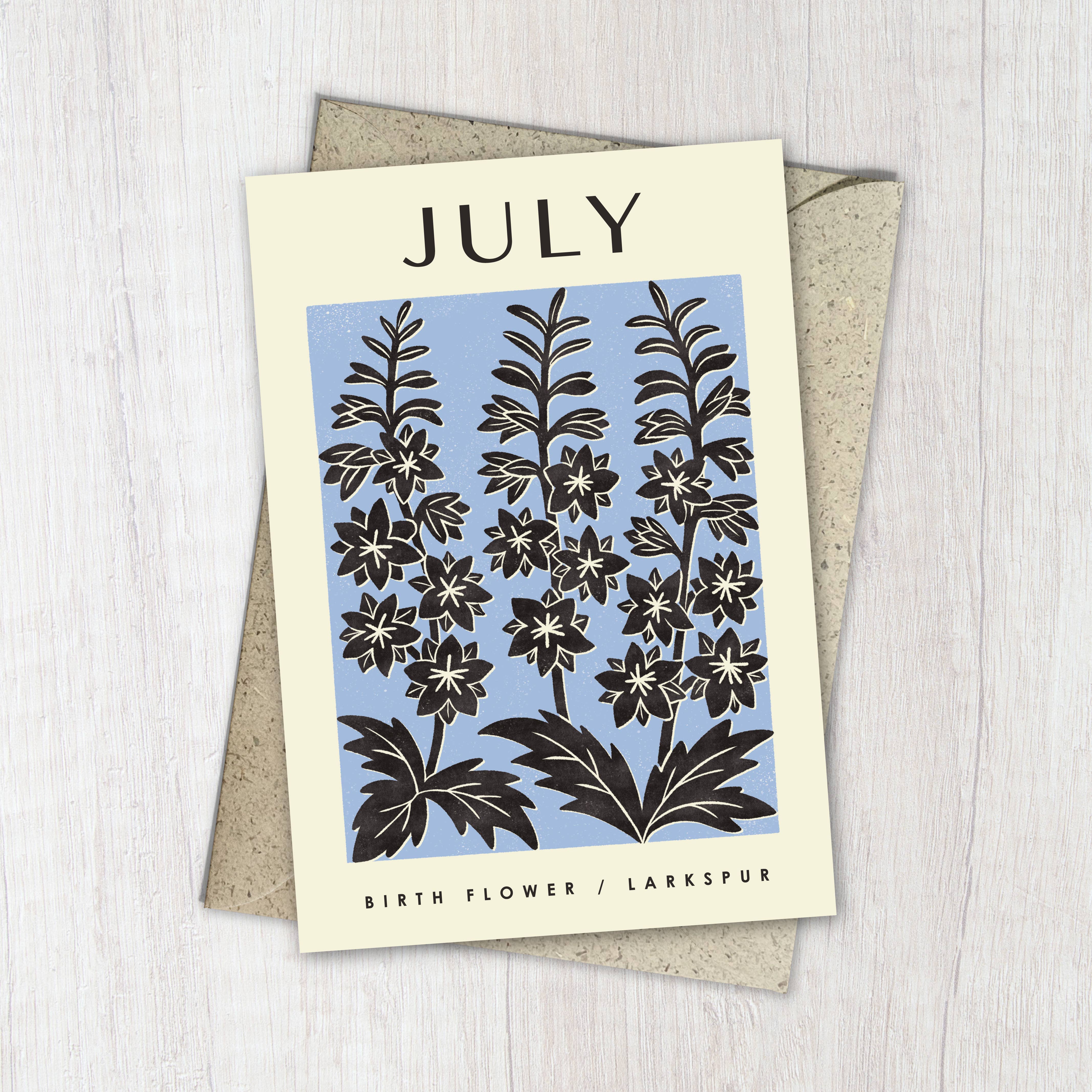 July Larkspur | Birth Flower Reusable Greeting Card