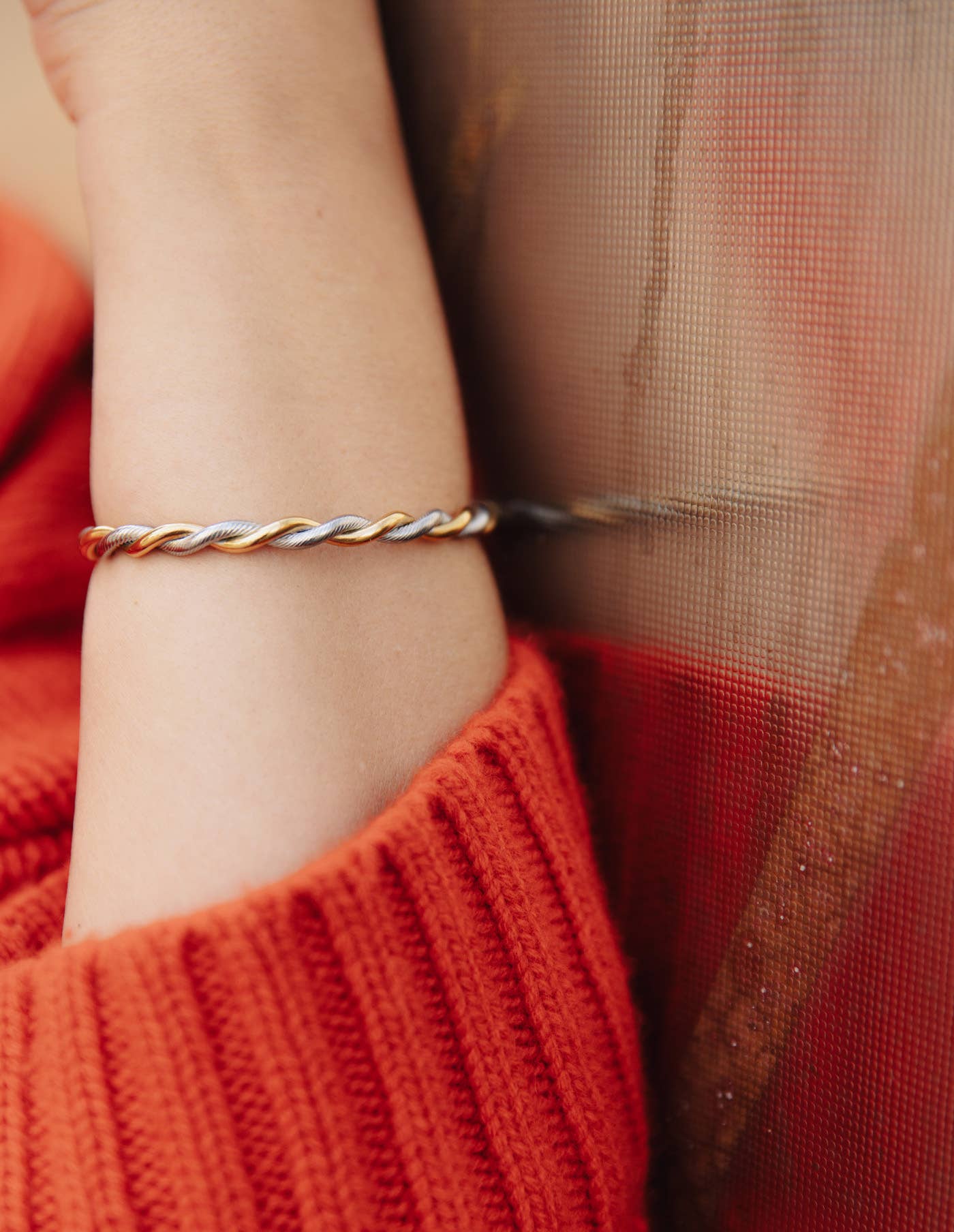 Twist Cuff Bangle - Two Tone