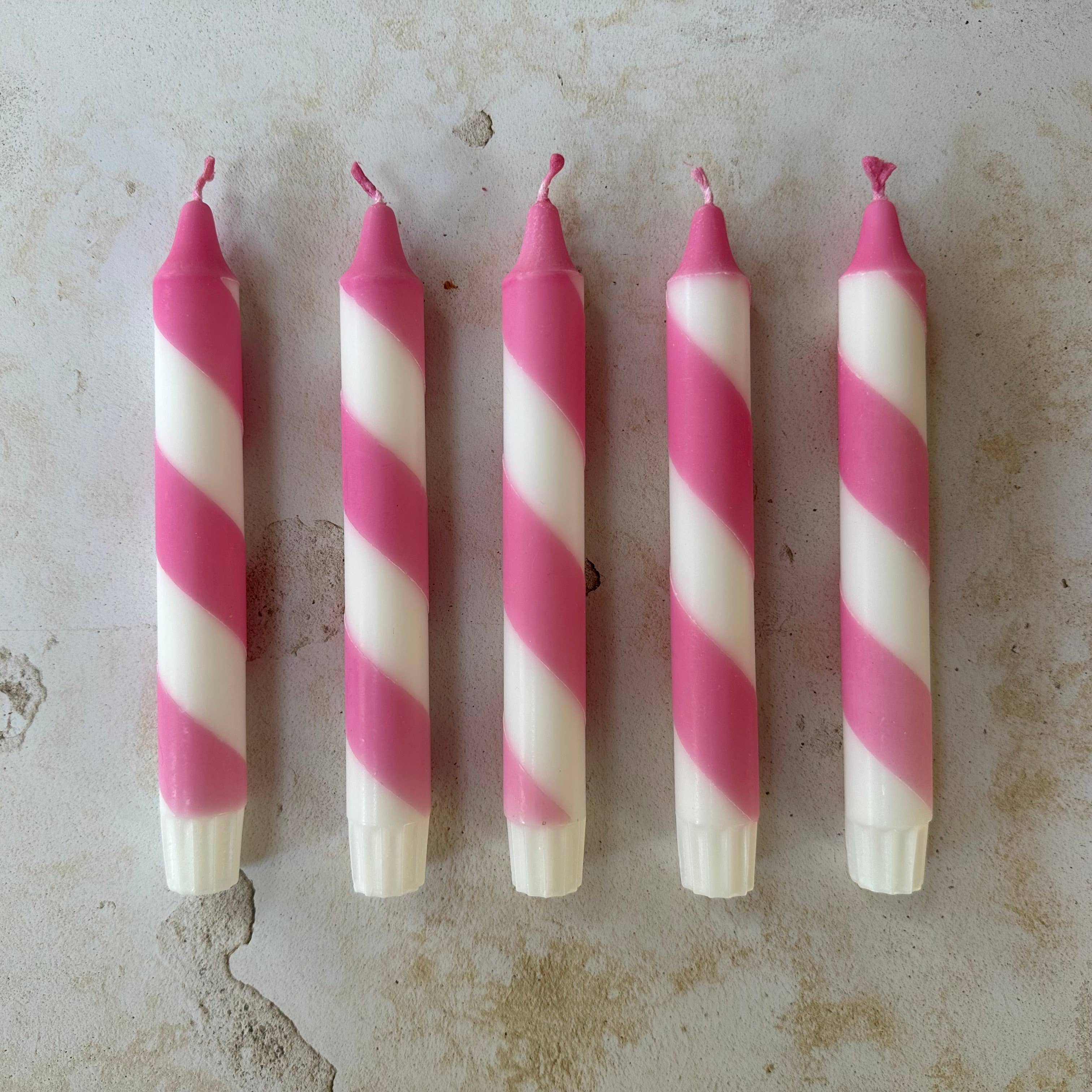 Pink & White Candy Cane Stripe Hand Dipped Candle