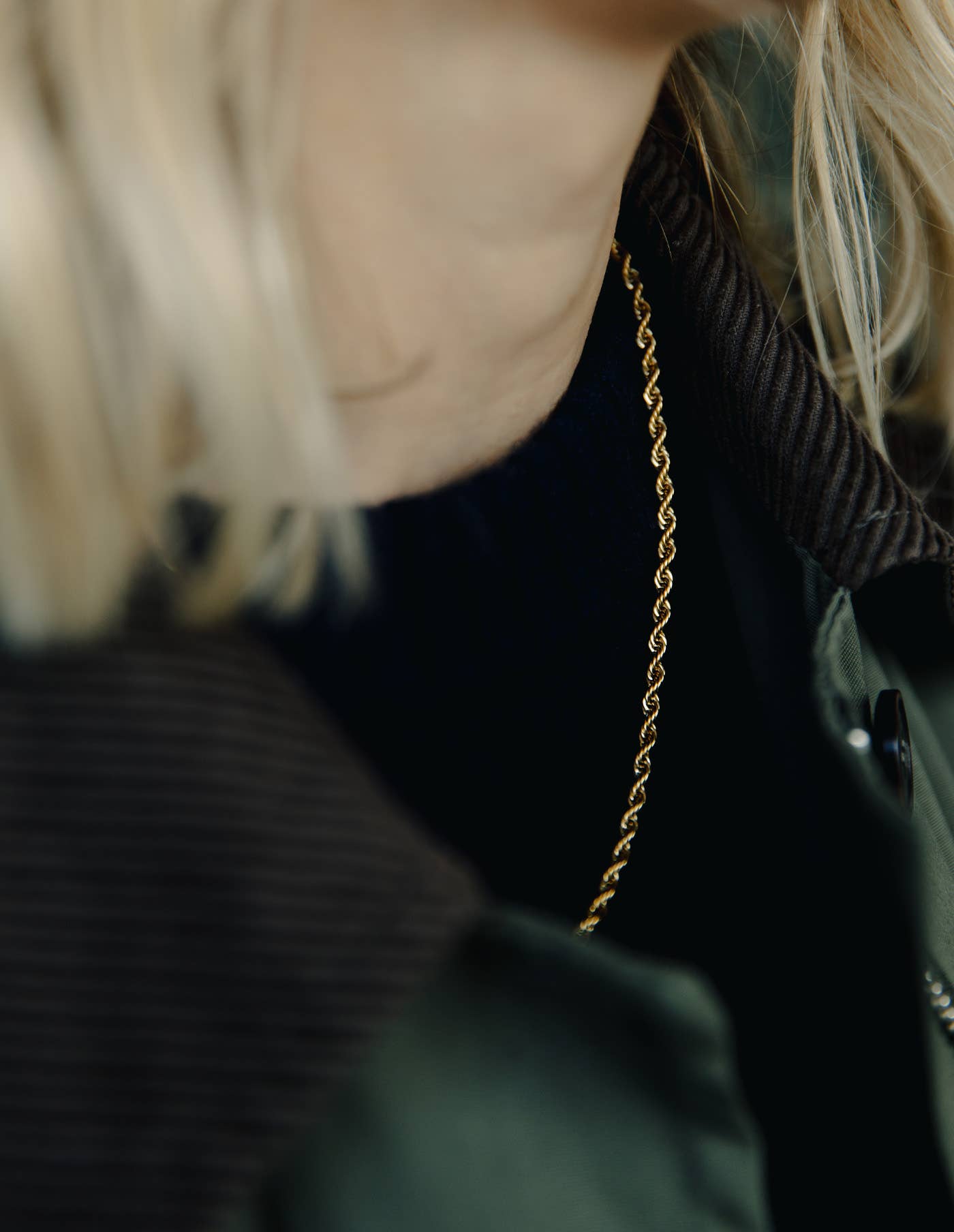 Gold Rope Twist Chain Necklace, Waterproof