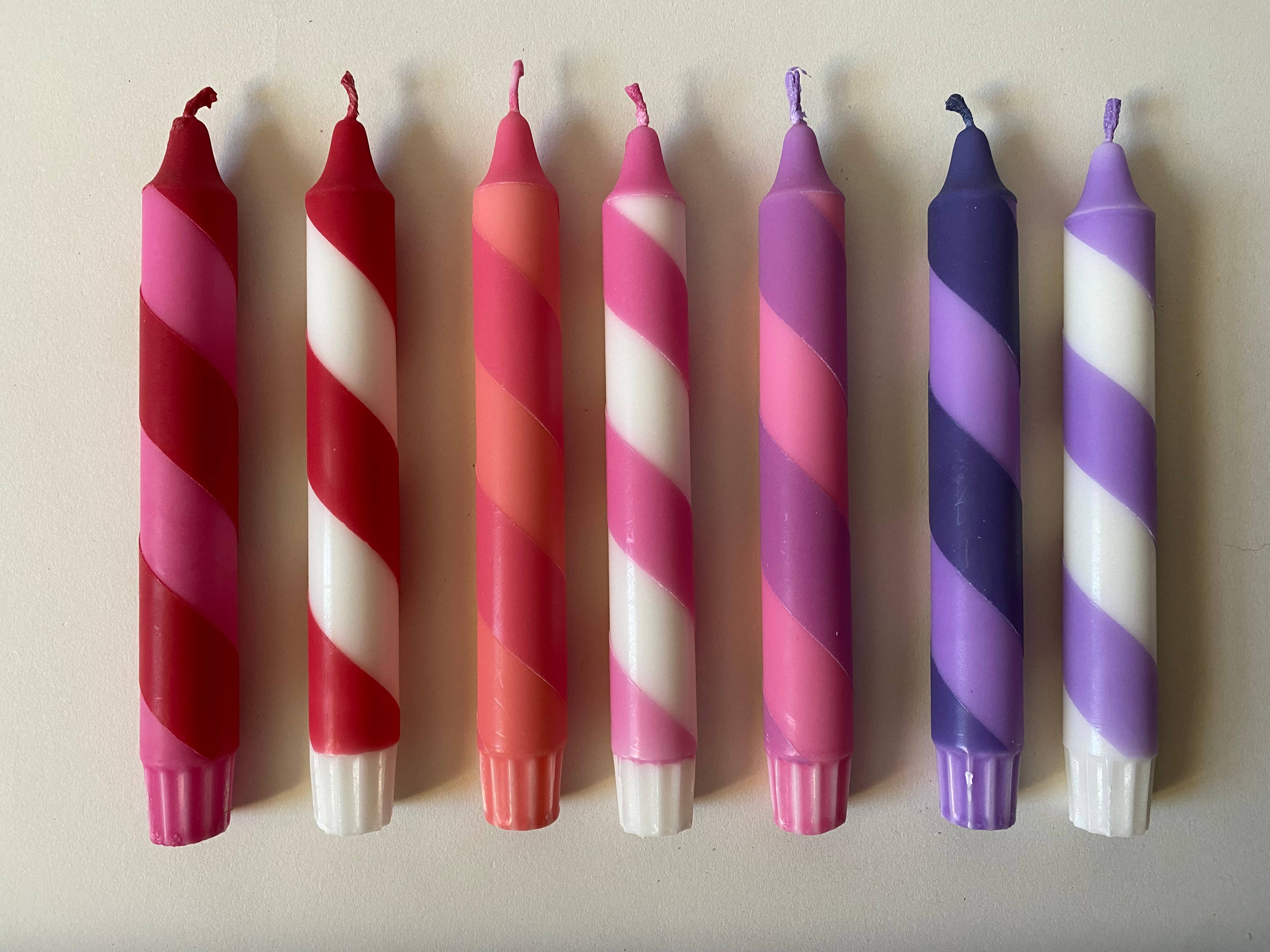 Pink & White Candy Cane Stripe Hand Dipped Candle