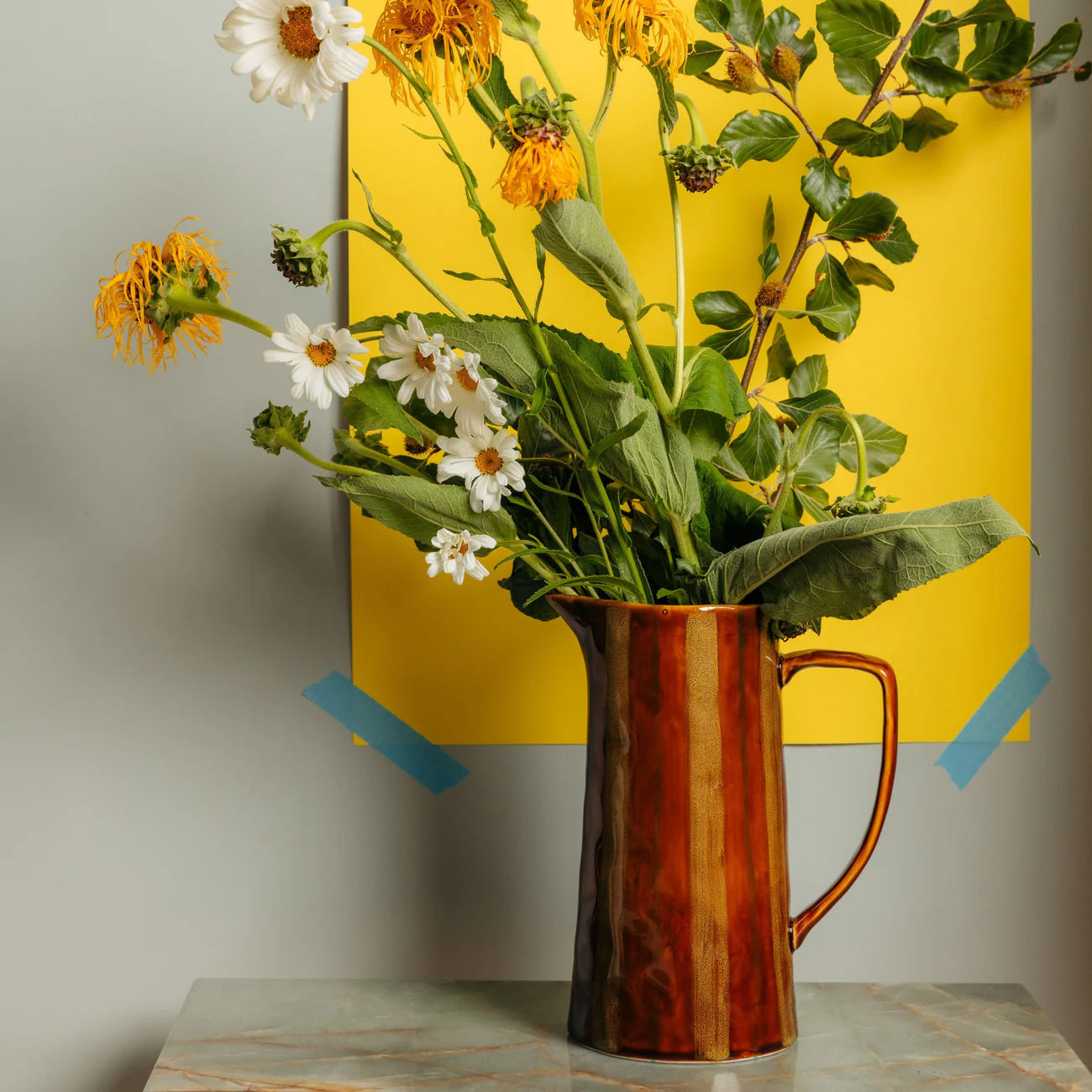 Mægen Stripe Jug - Ochre & Brown