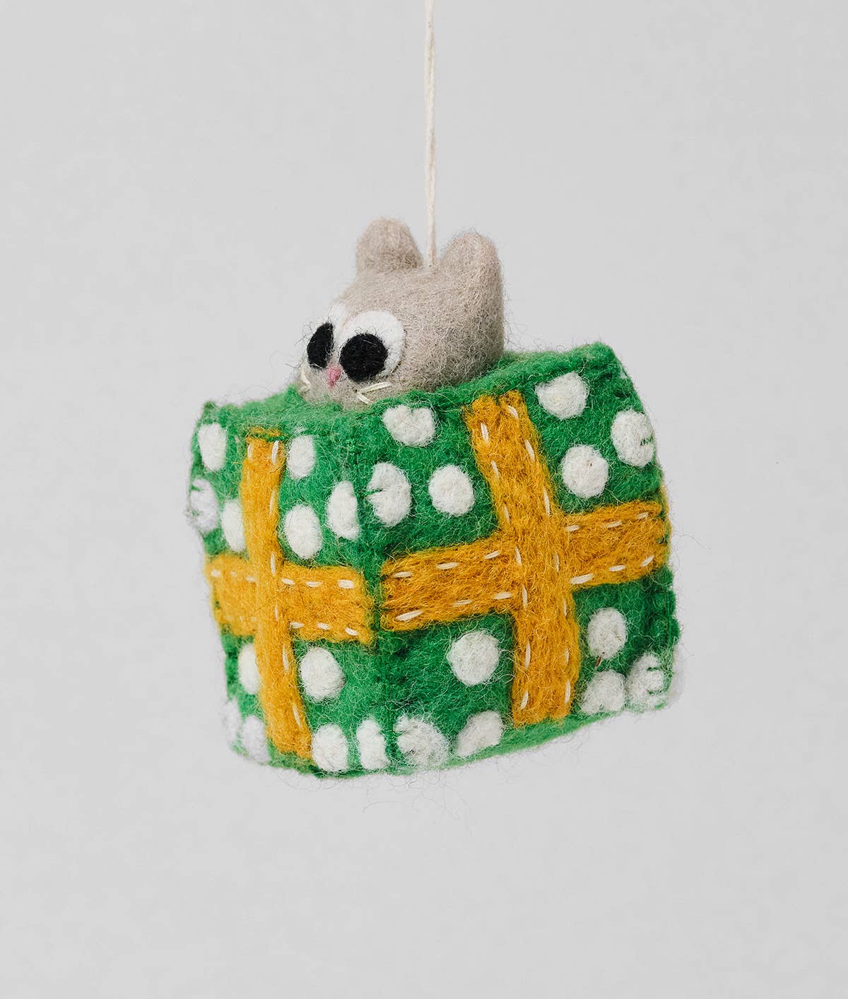 Roland Cat in Green Present Hanging Felt Ornament