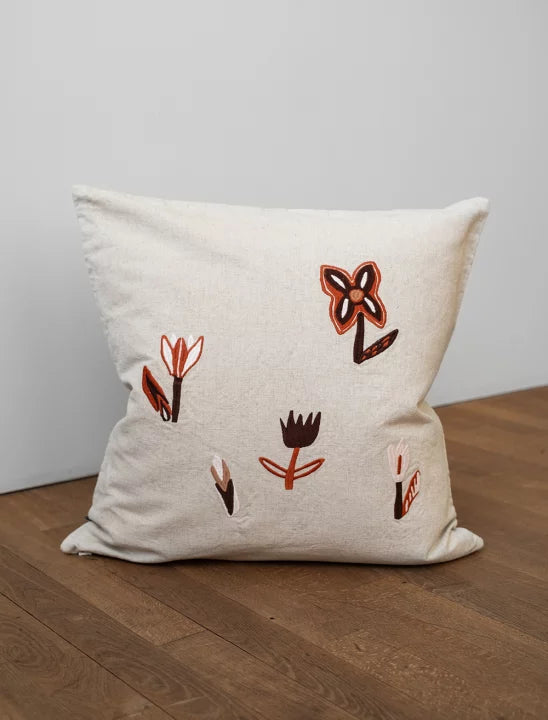 Red Tulip Embroidered Cushion
