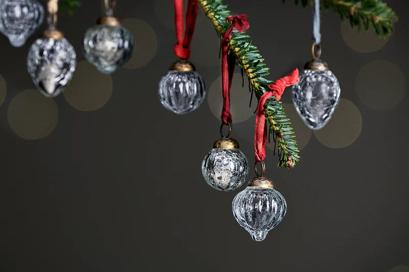 Dew Drop Glass Baubles - Silver & clear