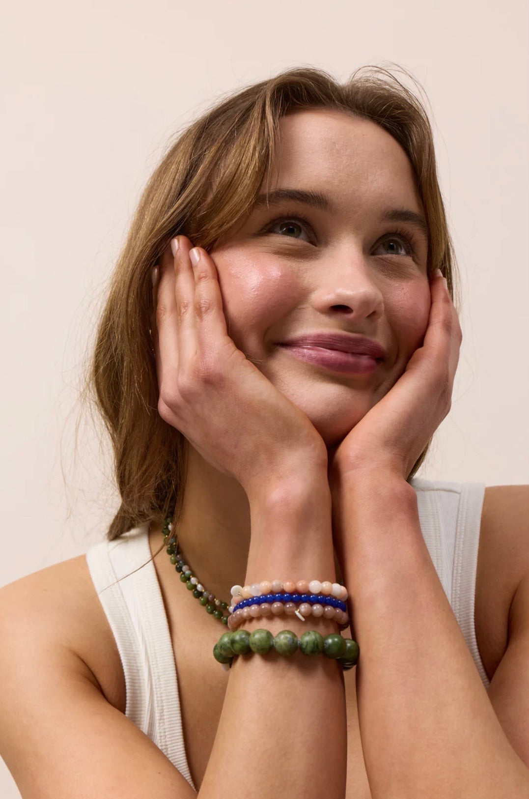 Essential sunstone Jade Stretch Bracelet
