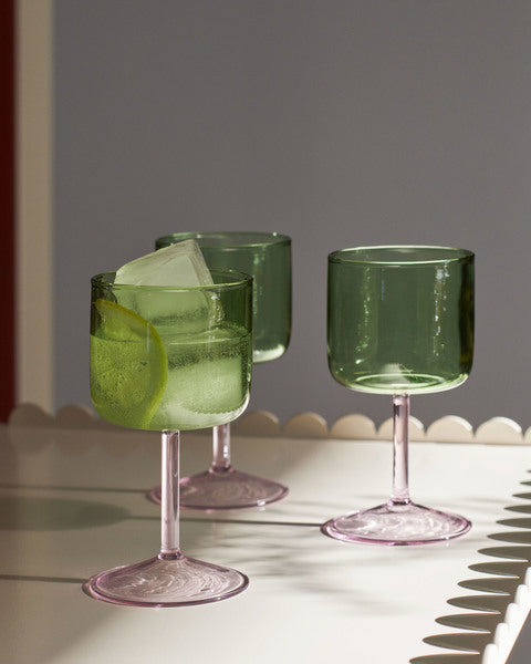 Pink & Green Tint Wine Glass - Set of 2