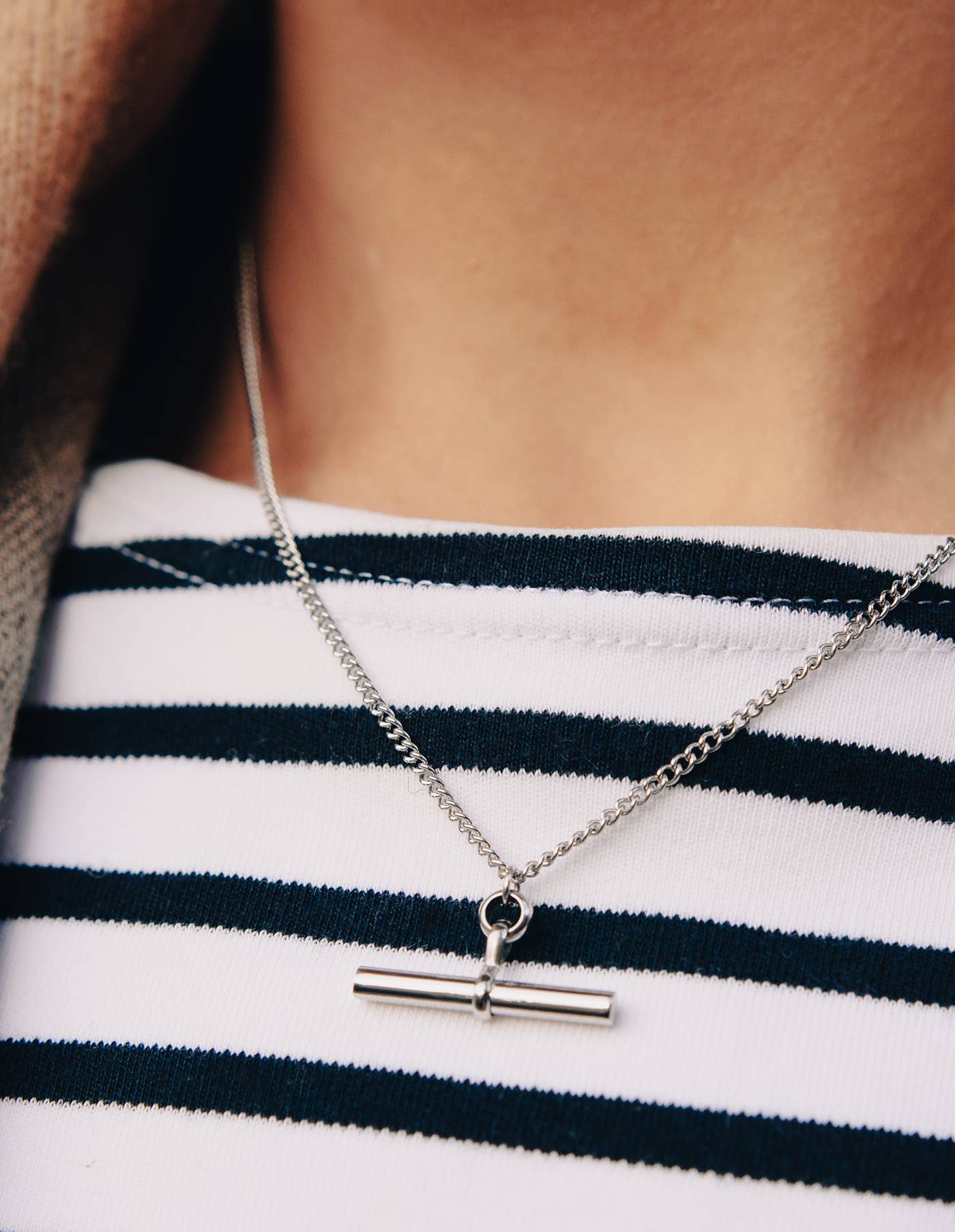 Silver T-Bar Chain Necklace, Waterproof