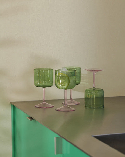 Pink & Green Tint Wine Glass - Set of 2