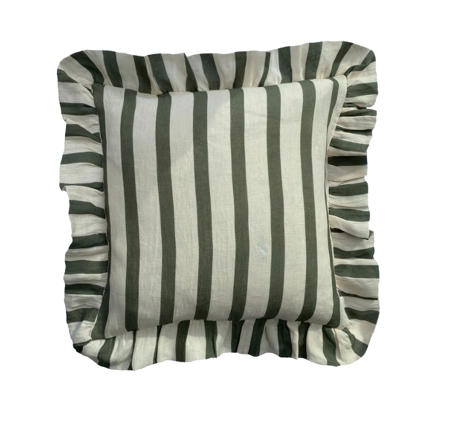 Olive and ivory thin stripe cushion cover
