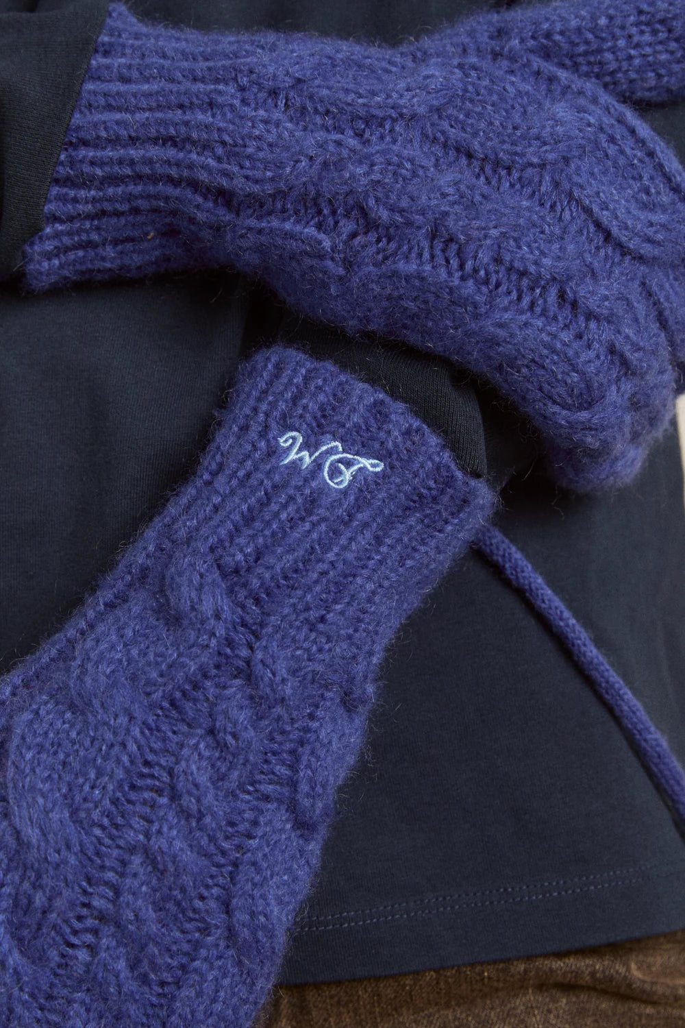 Cable String Mittens - Cobalt Blue