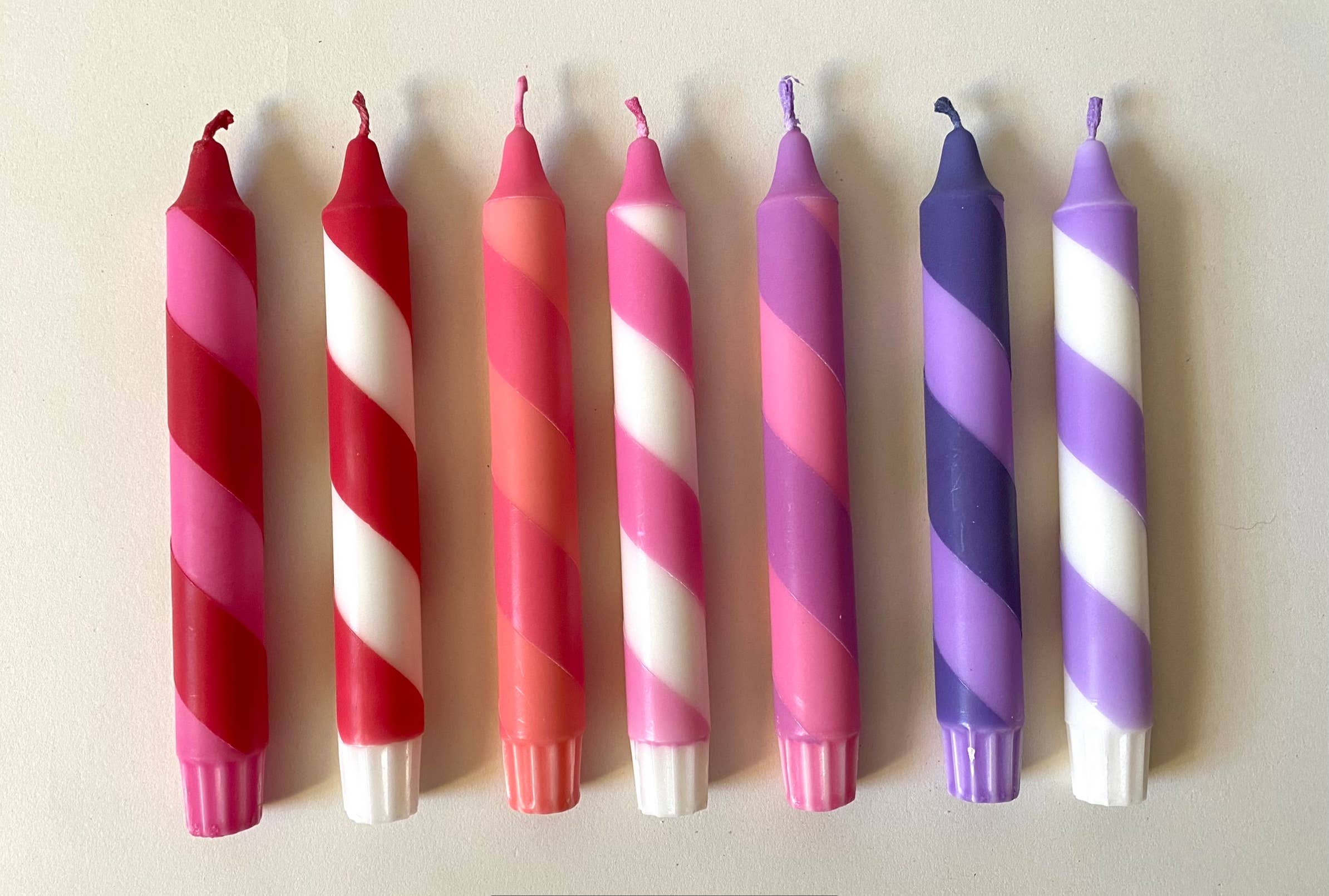 Lilac white candy spiral twist Hand Dipped Candle