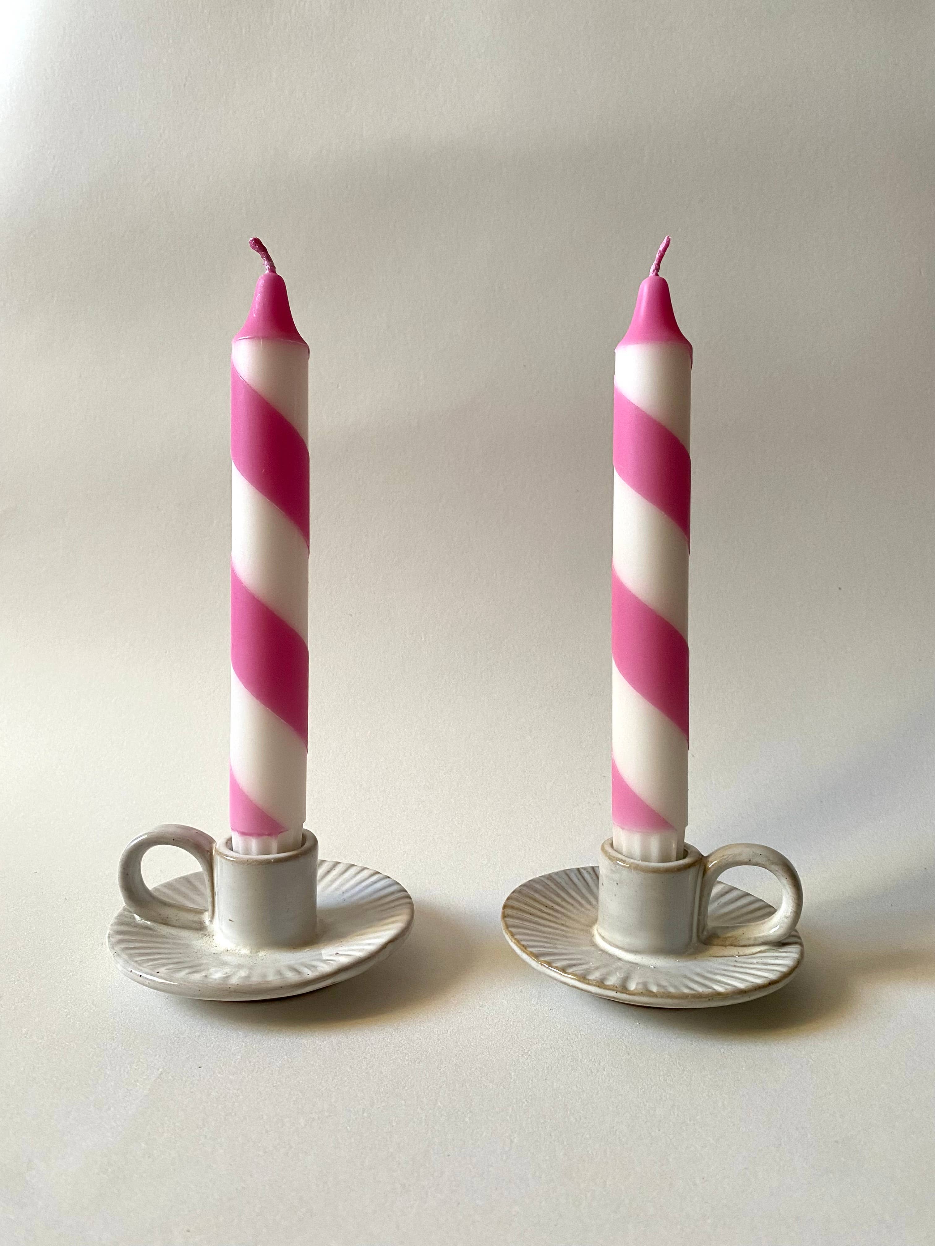 Pink & White Candy Cane Stripe Hand Dipped Candle