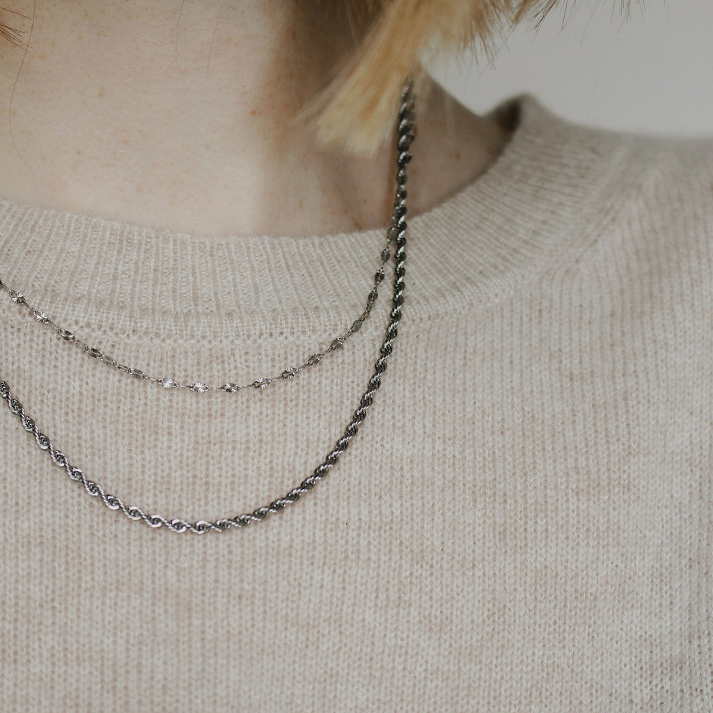 Contrast Layered Necklace - Silver
