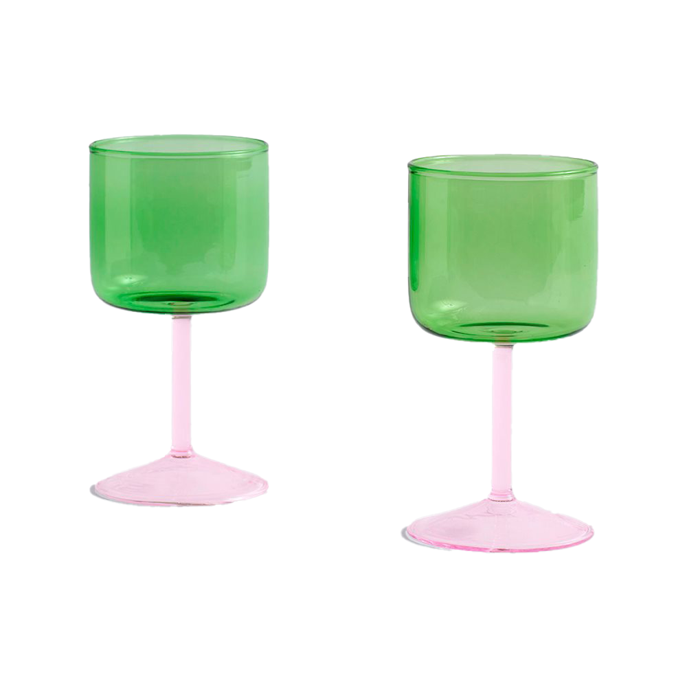 Pink & Green Tint Wine Glass - Set of 2