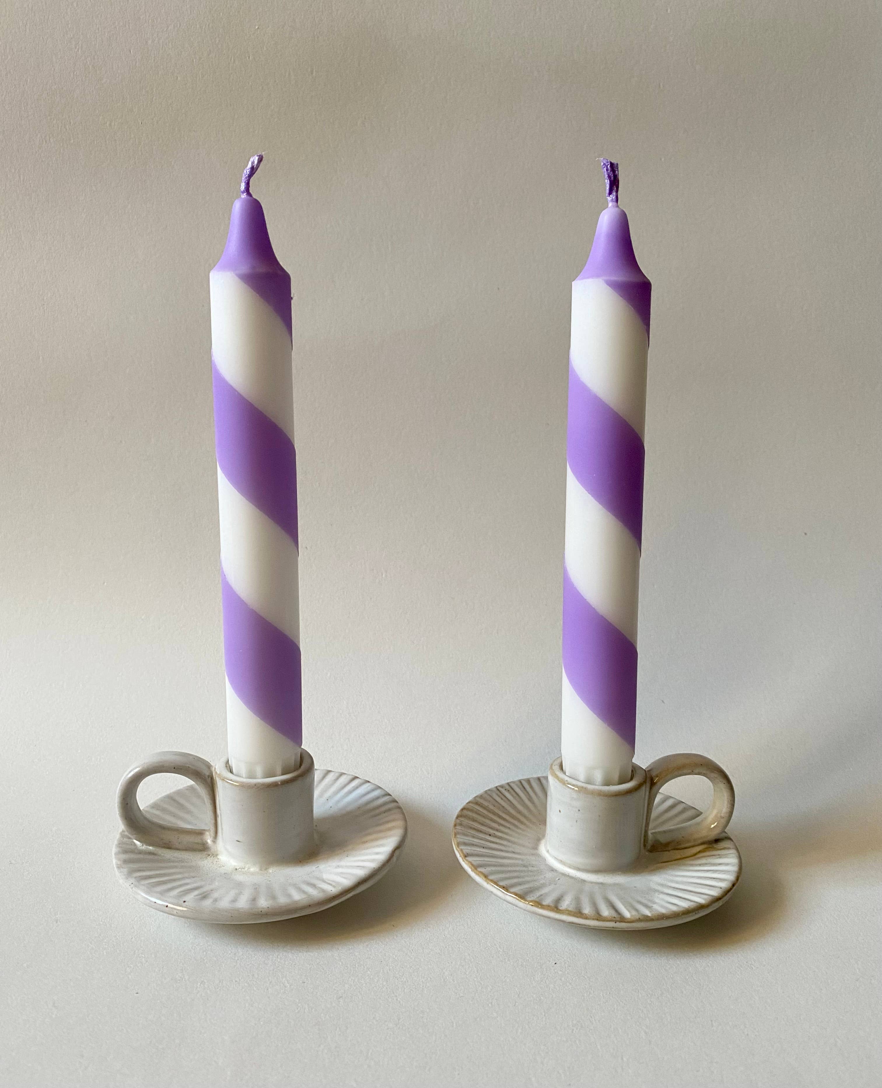 Lilac white candy spiral twist Hand Dipped Candle