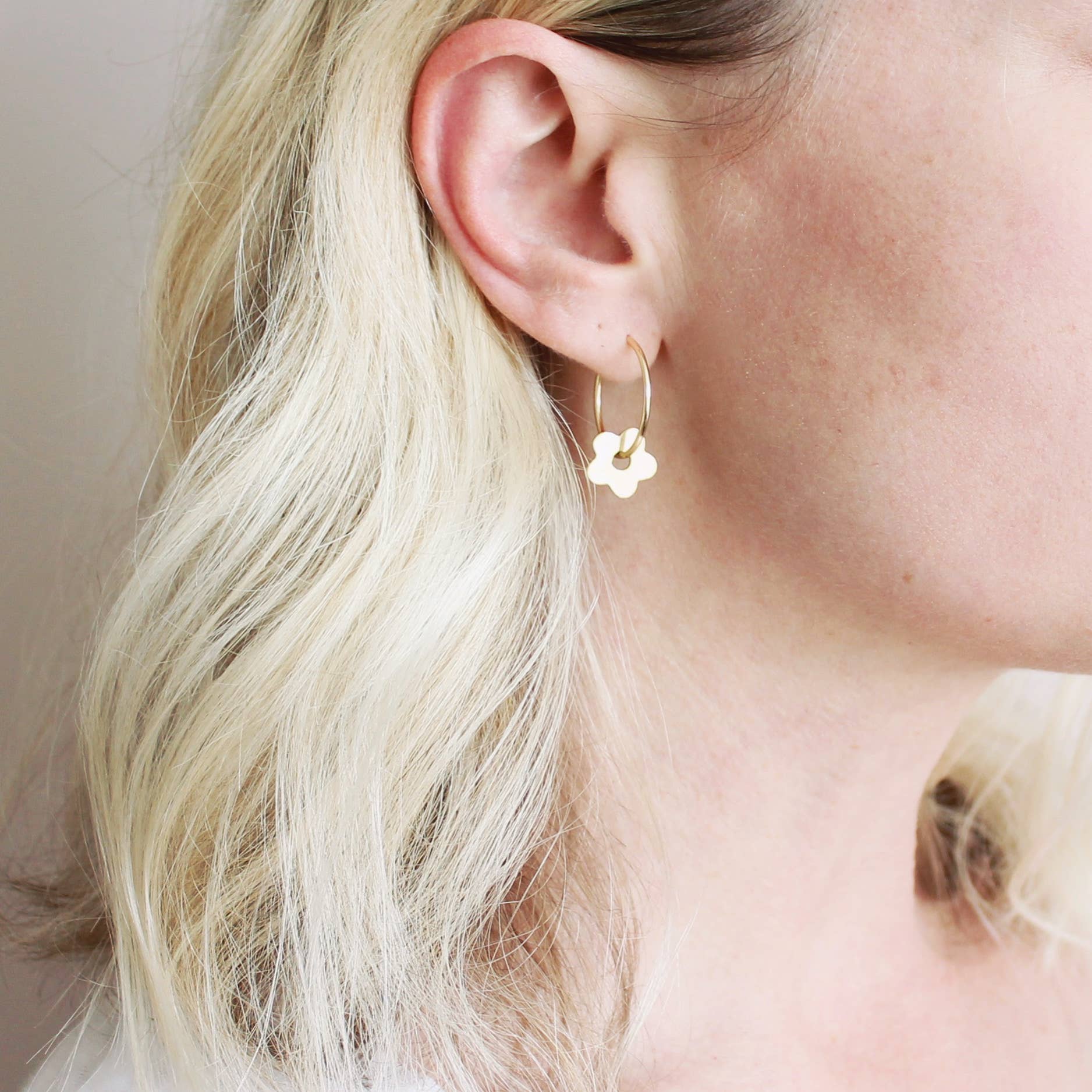 Brass Flower Hoop Earrings