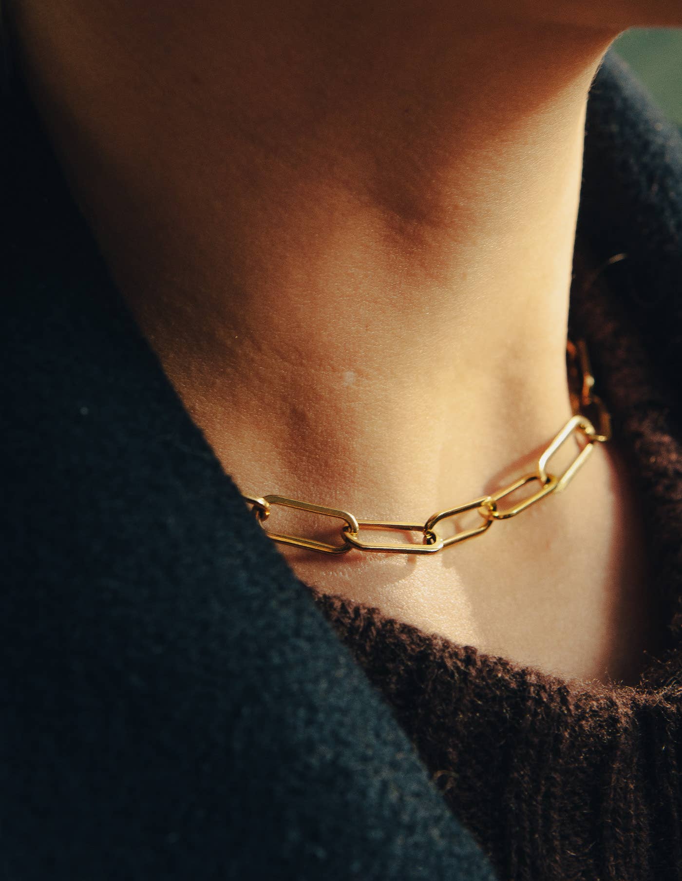 Gold Chunky Chain Link Necklace, Waterproof