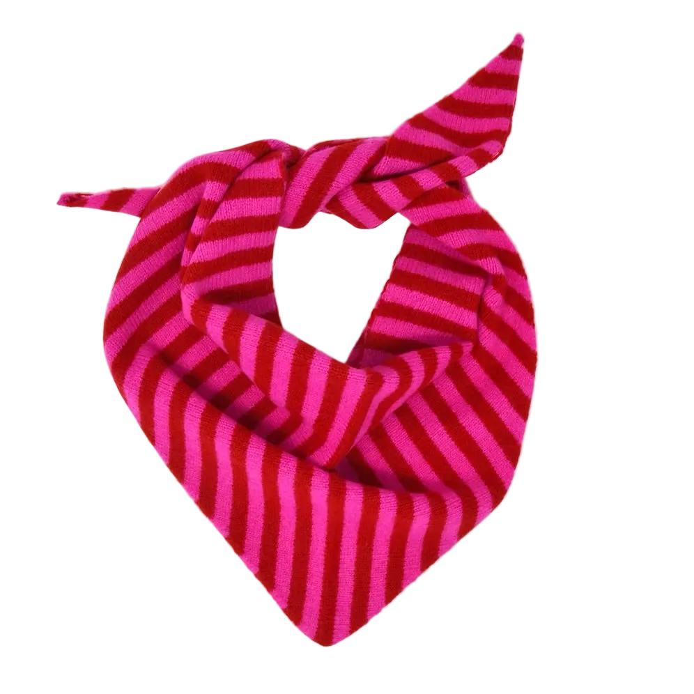 Triangle Neck Scarf - Bright pink/ruby Red Stripe