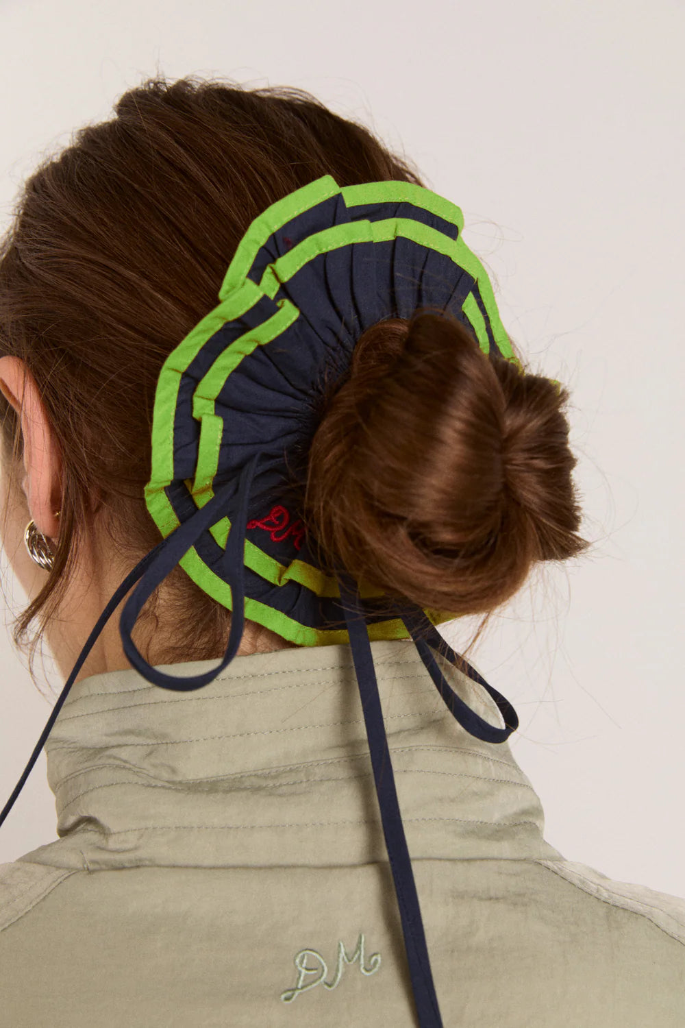 Piping Tie Scrunchie - Navy/Lime