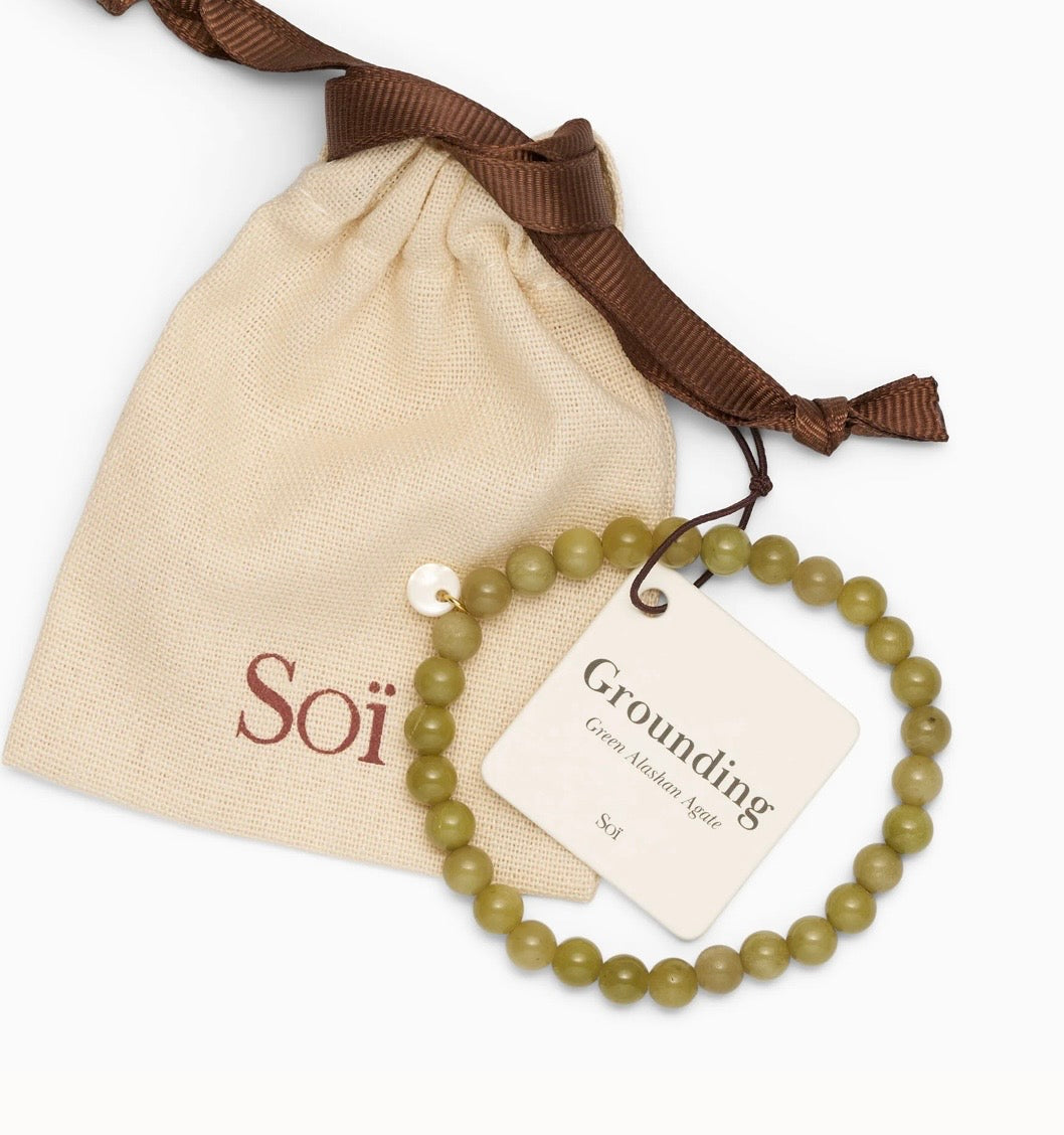 Essential Green Alashan Agate Stretch Bracelet