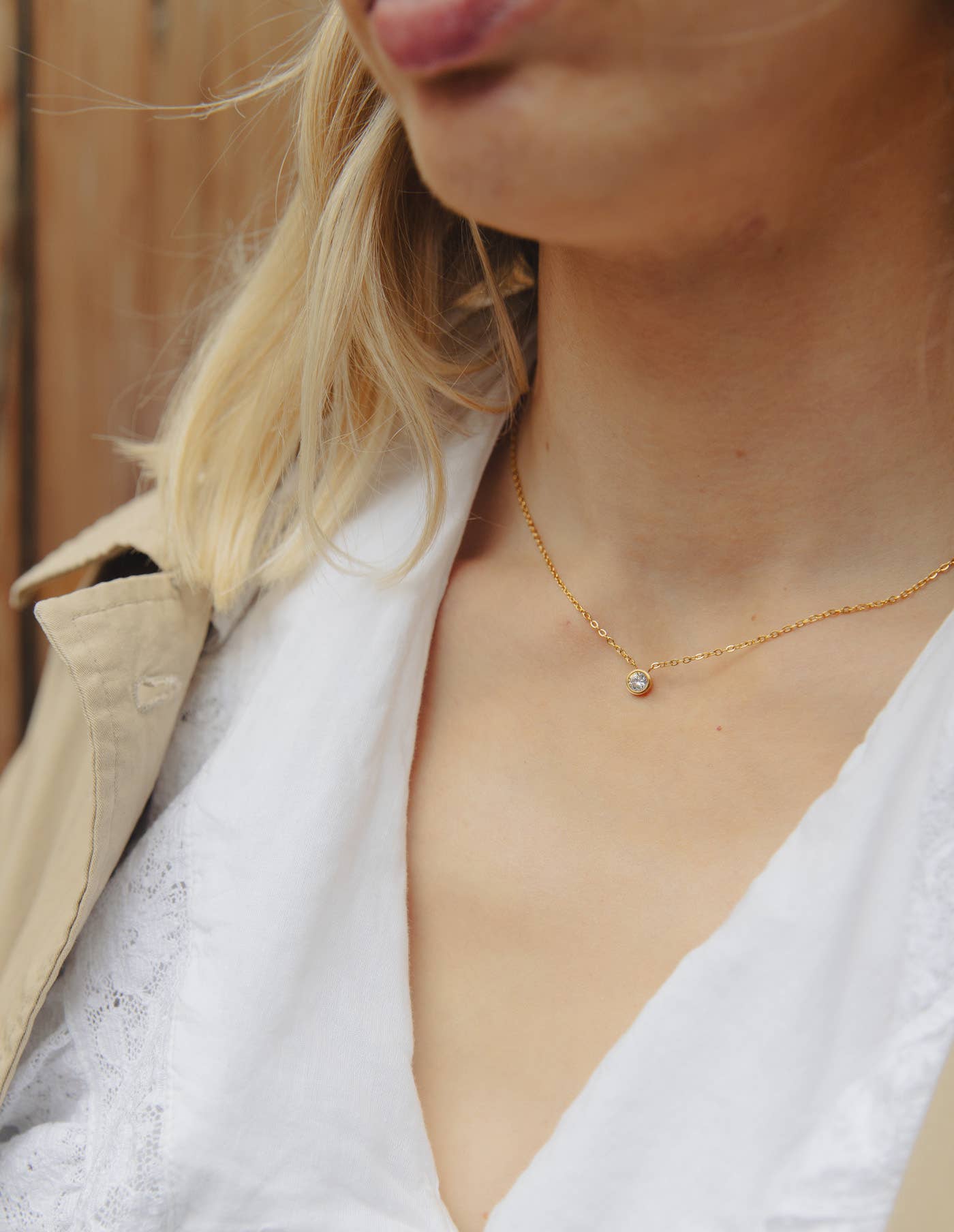 Gold Dainty Stone Necklace, Waterproof