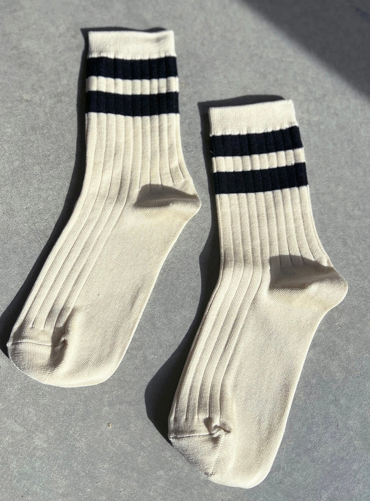 Her Varsity Socks - Cream Black