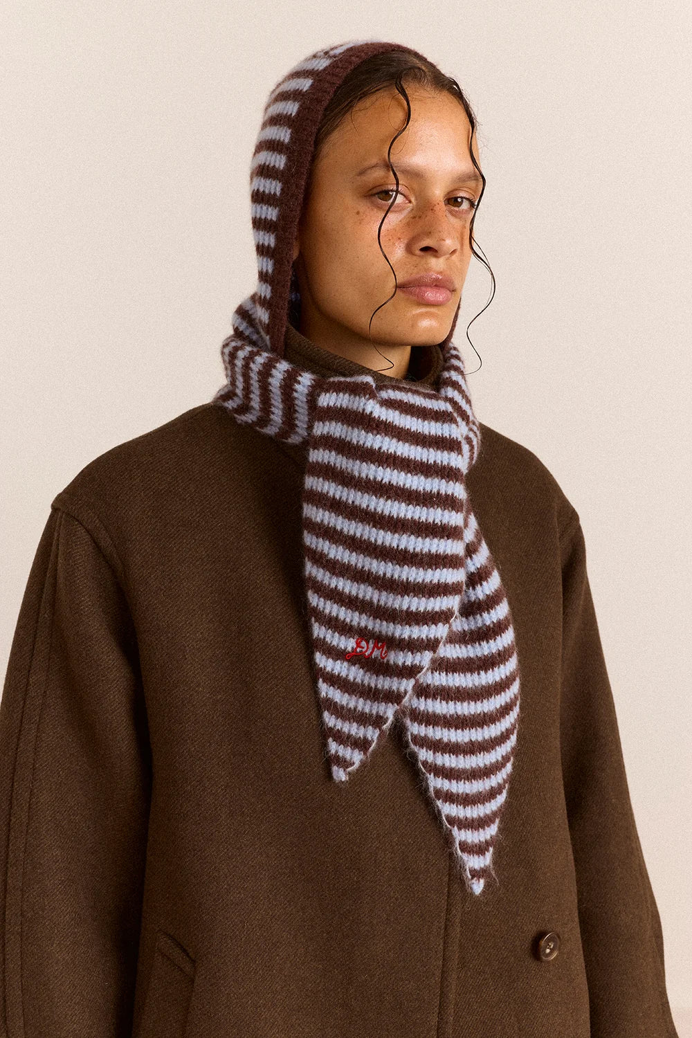 Tie Front Hood - Blue & Choc Stripe