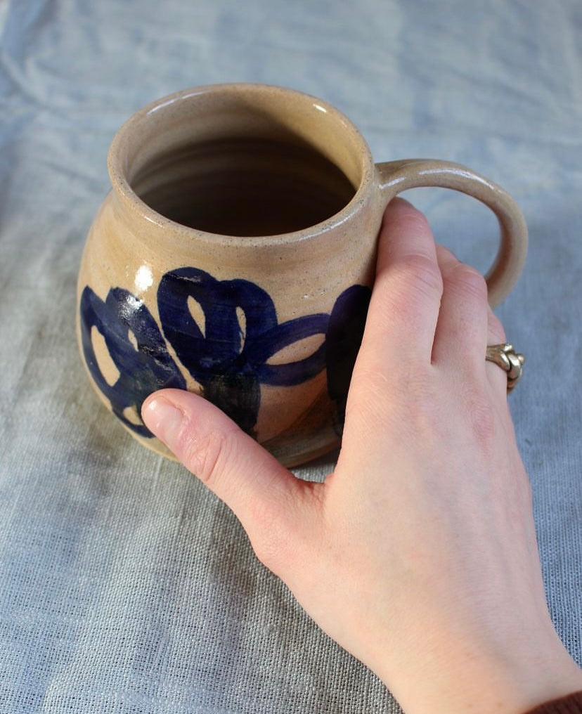 Zosia Extra Large Blue Flowers Ceramic Mug