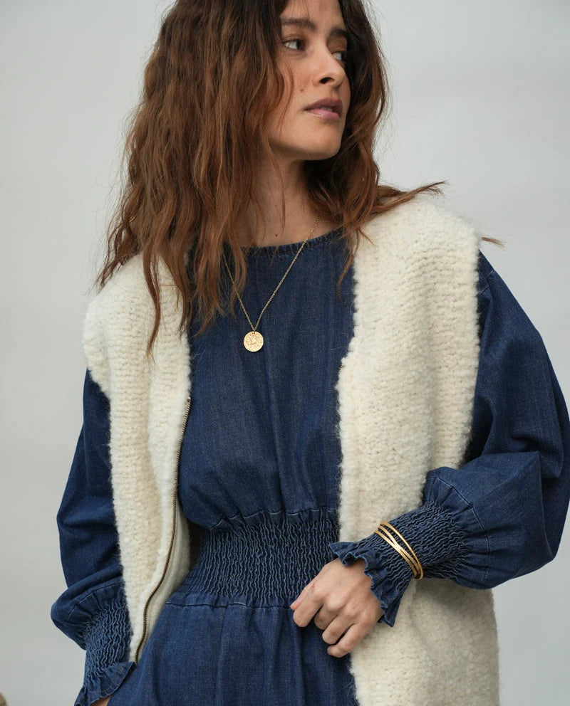 Sidney Wool Knitted Vest in Ecru