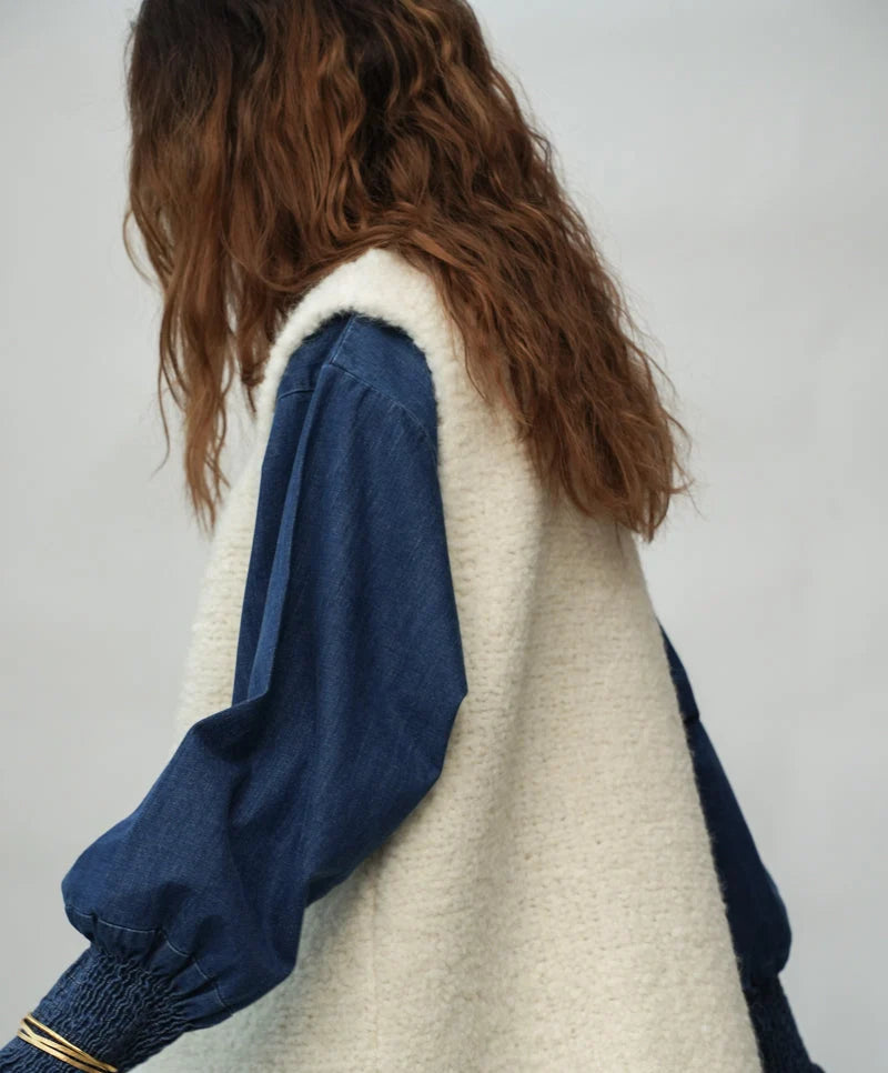 Sidney Wool Knitted Vest in Ecru