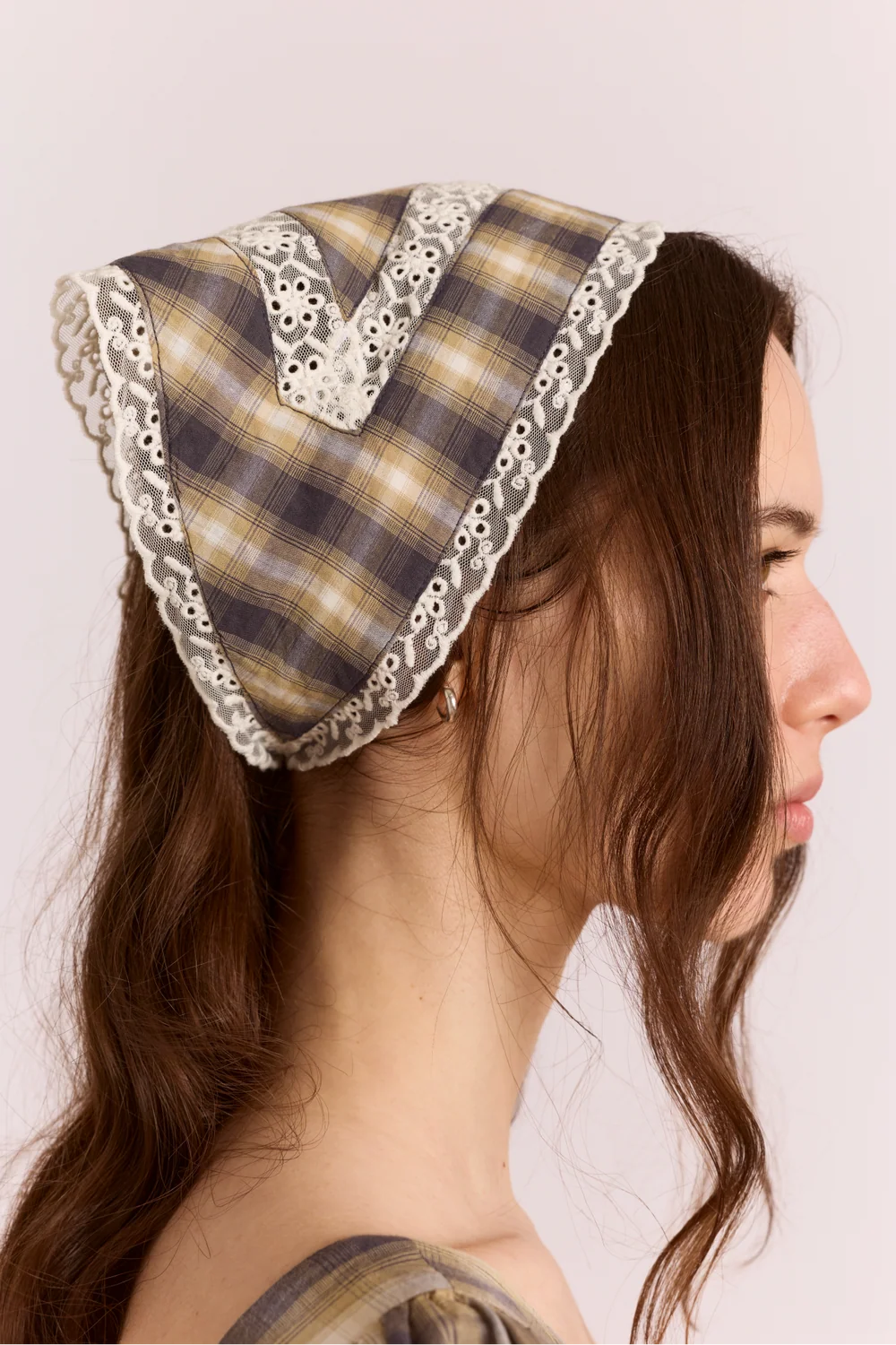 Headband with Lace Detail in Cardamon and Check
