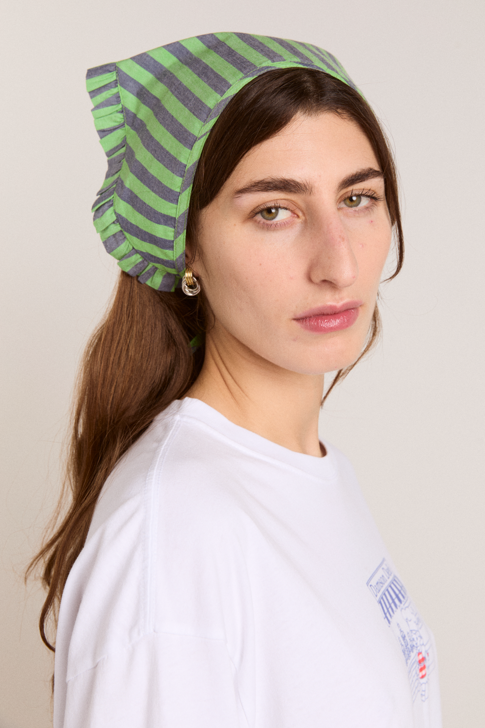 Tie Headscarf - Navy/Lime Stripe