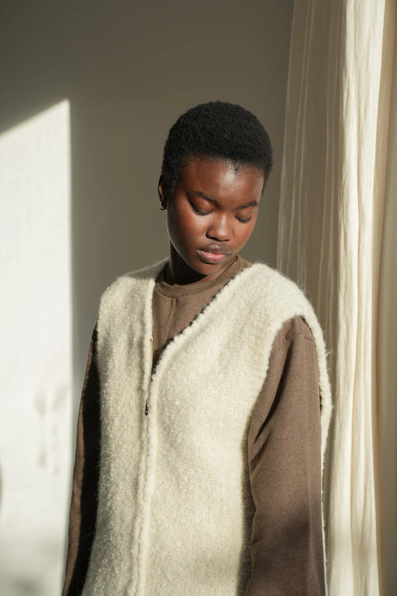 Sidney Wool Knitted Vest in Ecru