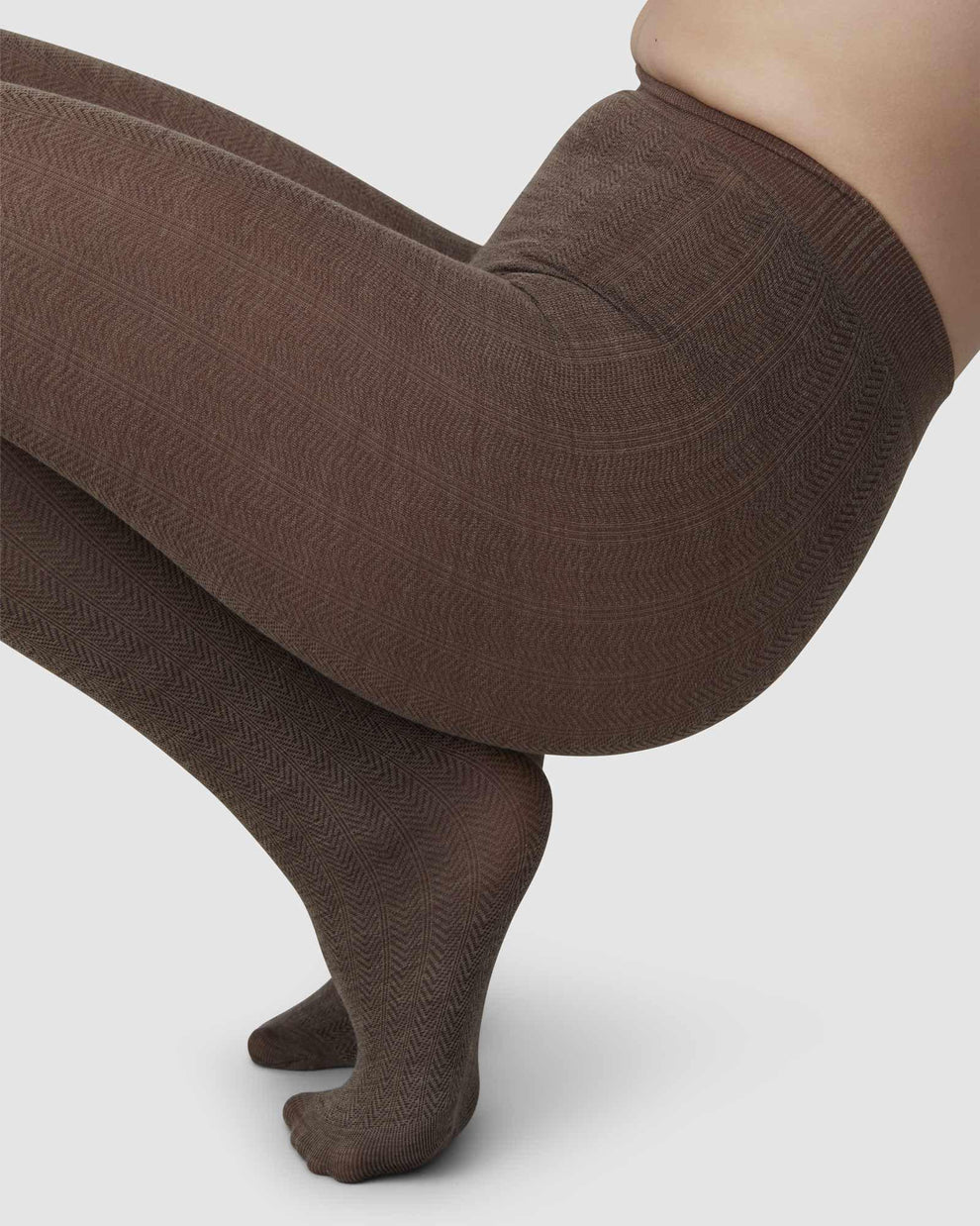 Ylva Fishbone Wool Tights - Mid Brown