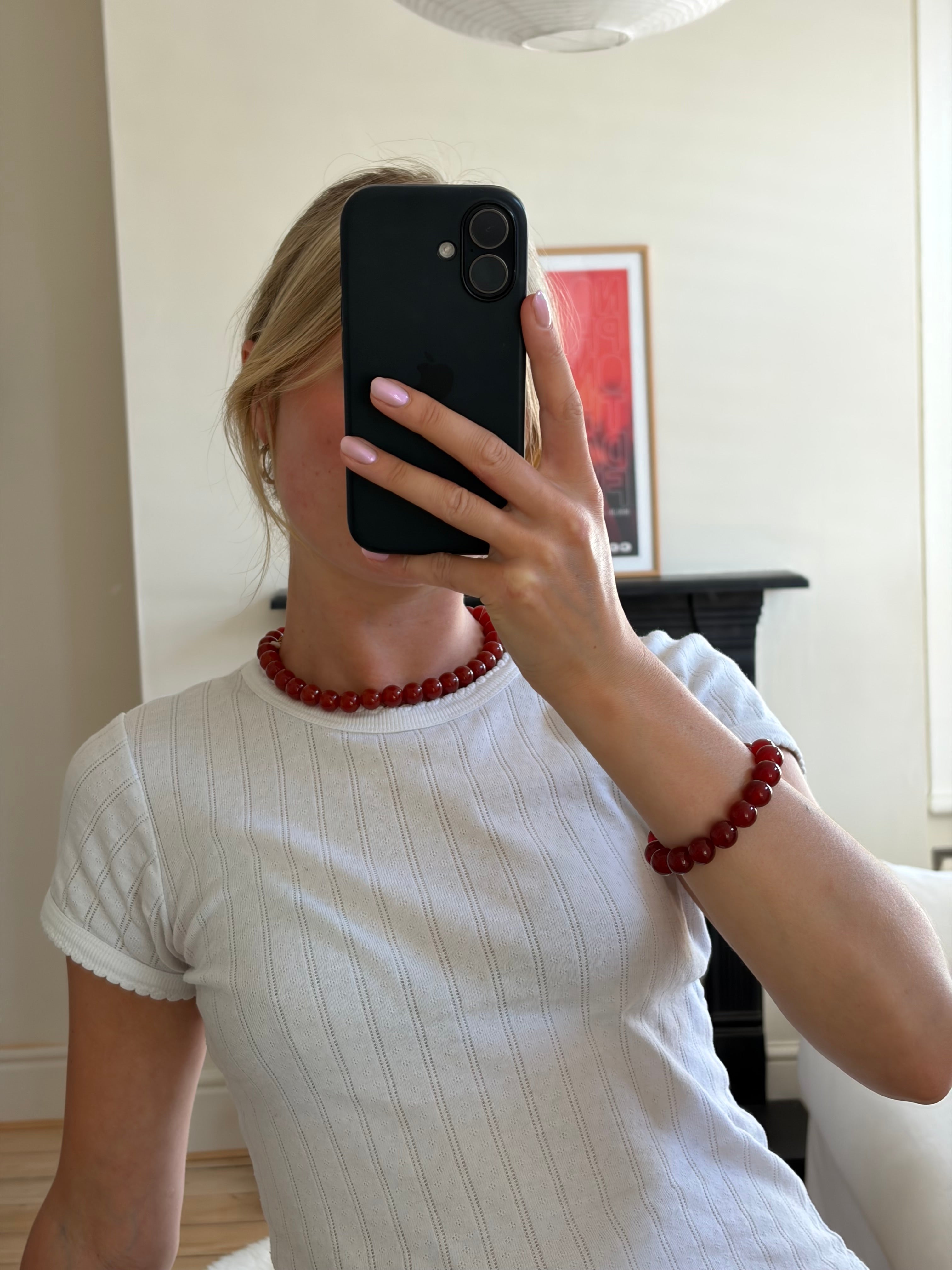 Chunky Red Jade Stretch Bracelet