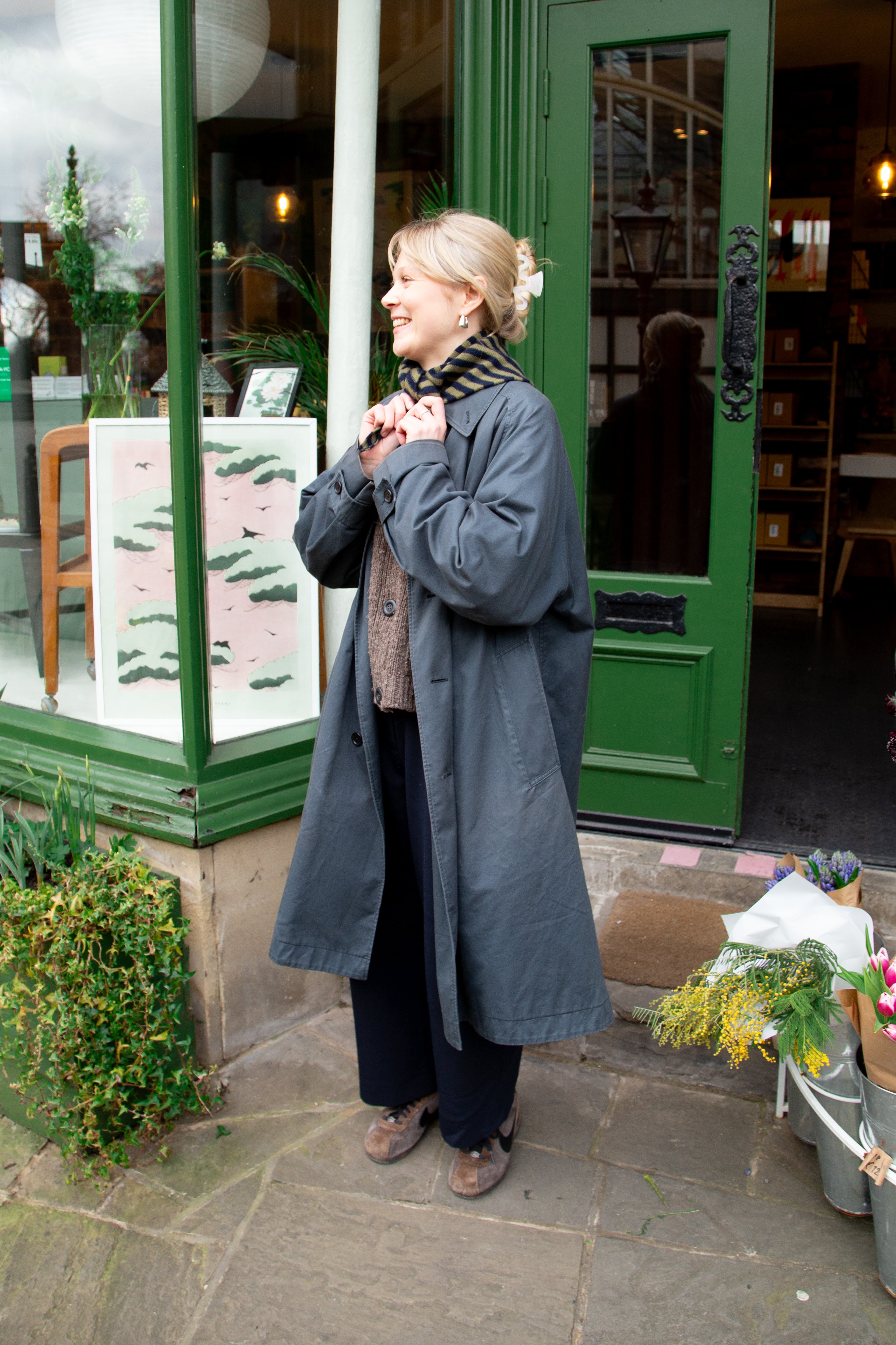 Triangle Neck Scarf - Olive/Navy Stripe