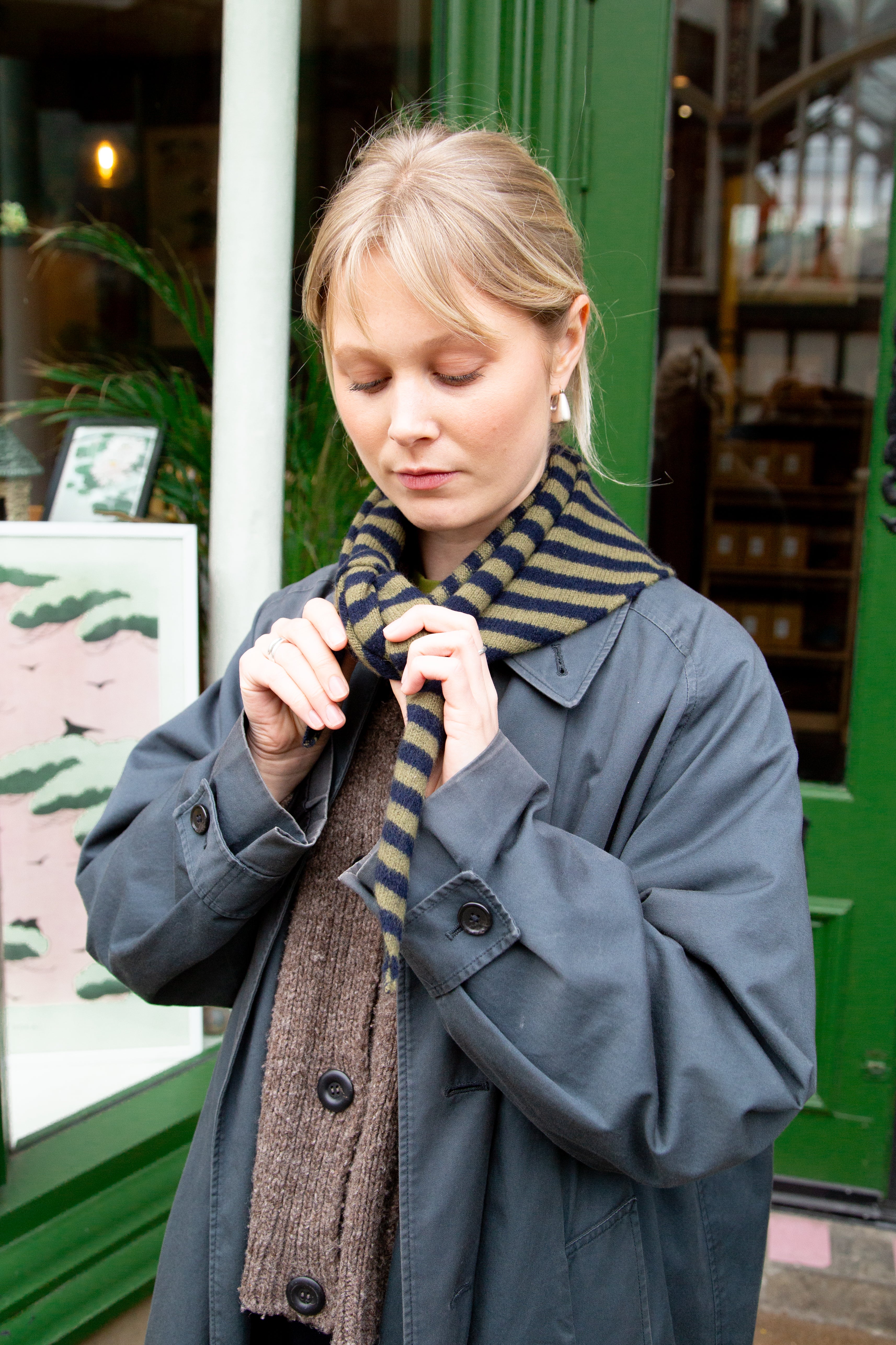 Triangle Neck Scarf - Olive/Navy Stripe