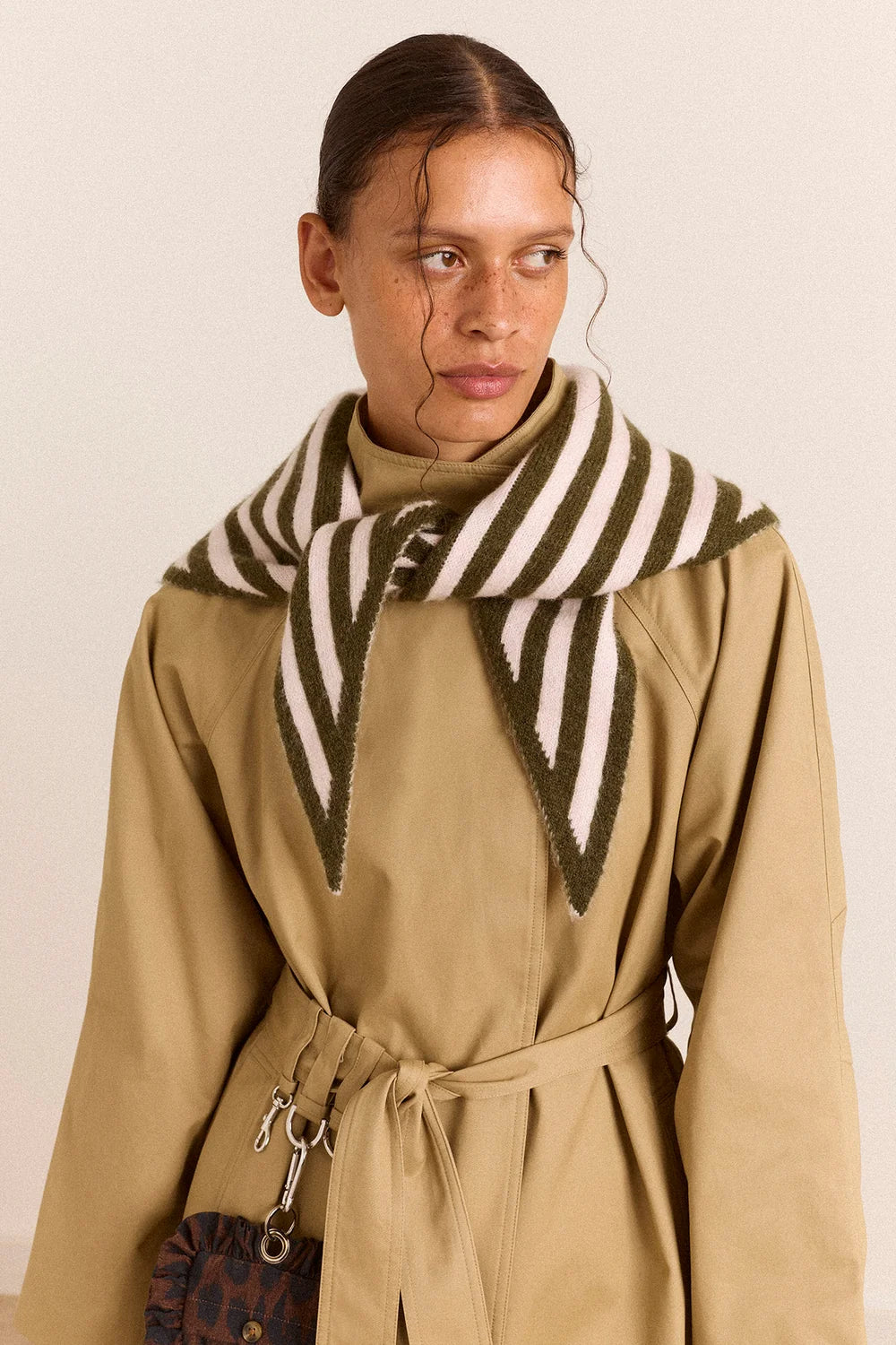 Triangle Scarf - Olive & Pink Stripe