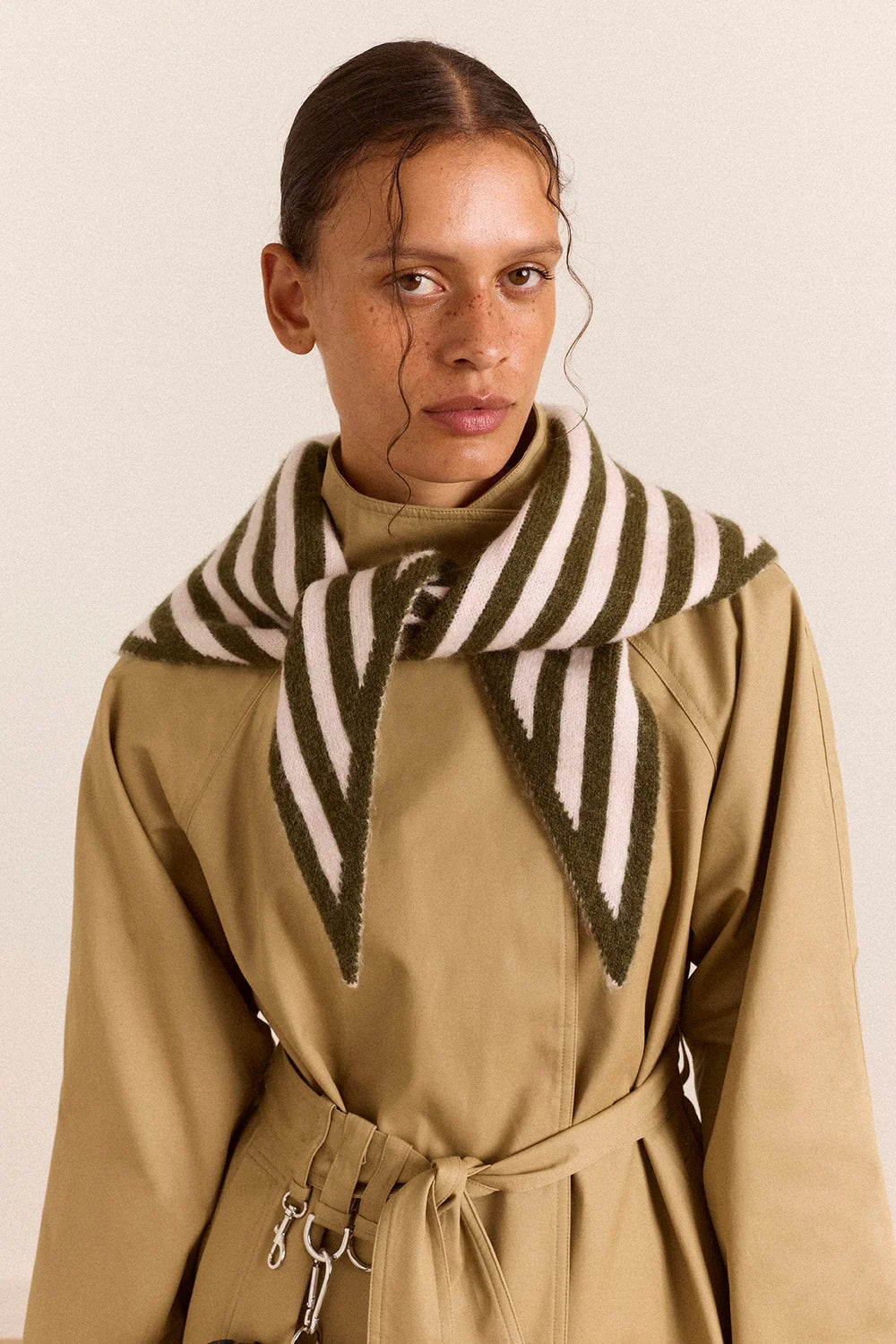 Triangle Scarf - Olive & Pink Stripe