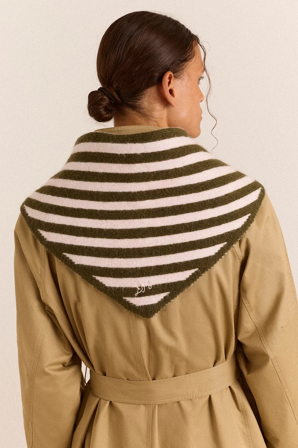 Triangle Scarf - Olive & Pink Stripe